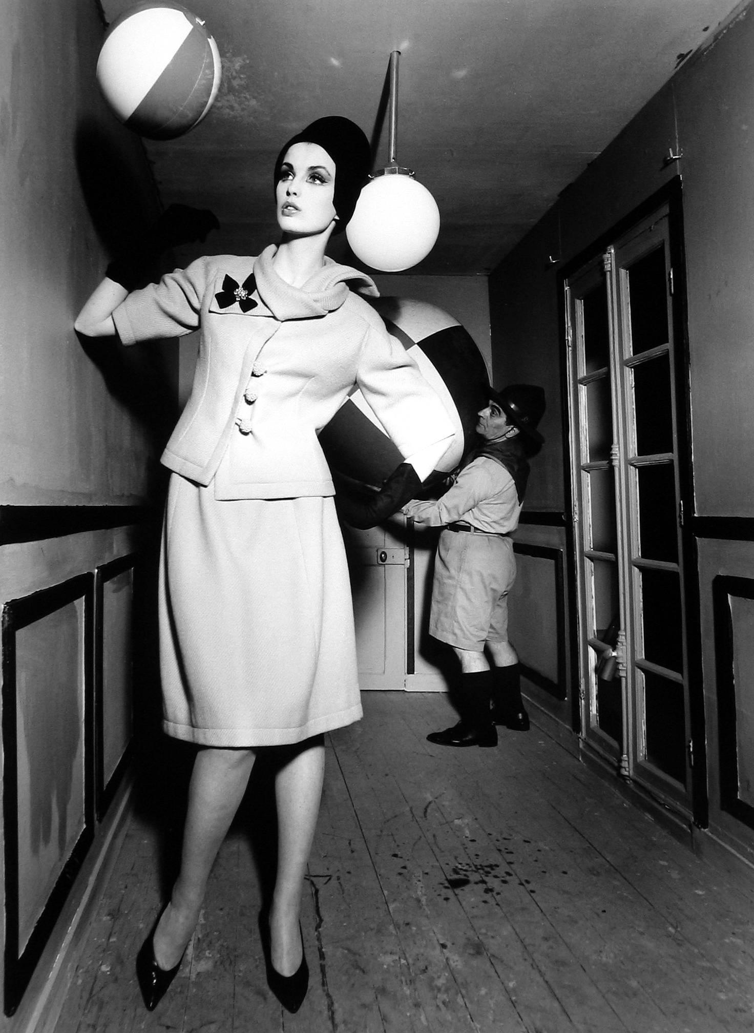 William Klein Black and White Photograph - Dorothy in Room + Scout + Balloon, Paris (Vogue)