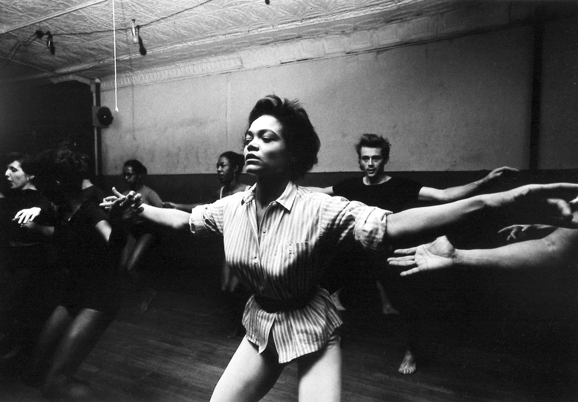 Dennis Stock Black and White Photograph - James Dean and Eartha Kitt, Dance Class, New York
