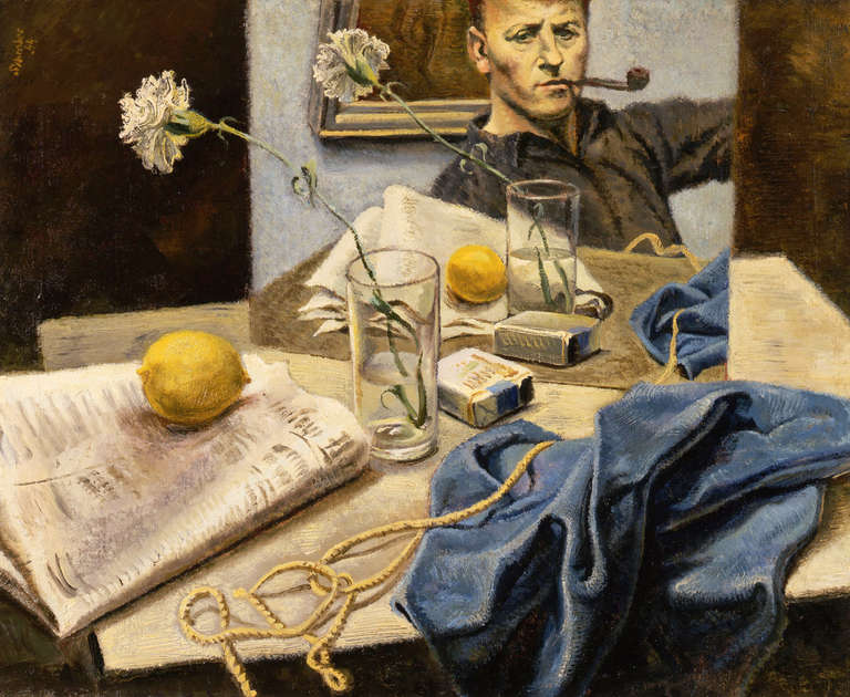 Georges Schreiber Still-Life Painting - Still Life with Self-Portrait