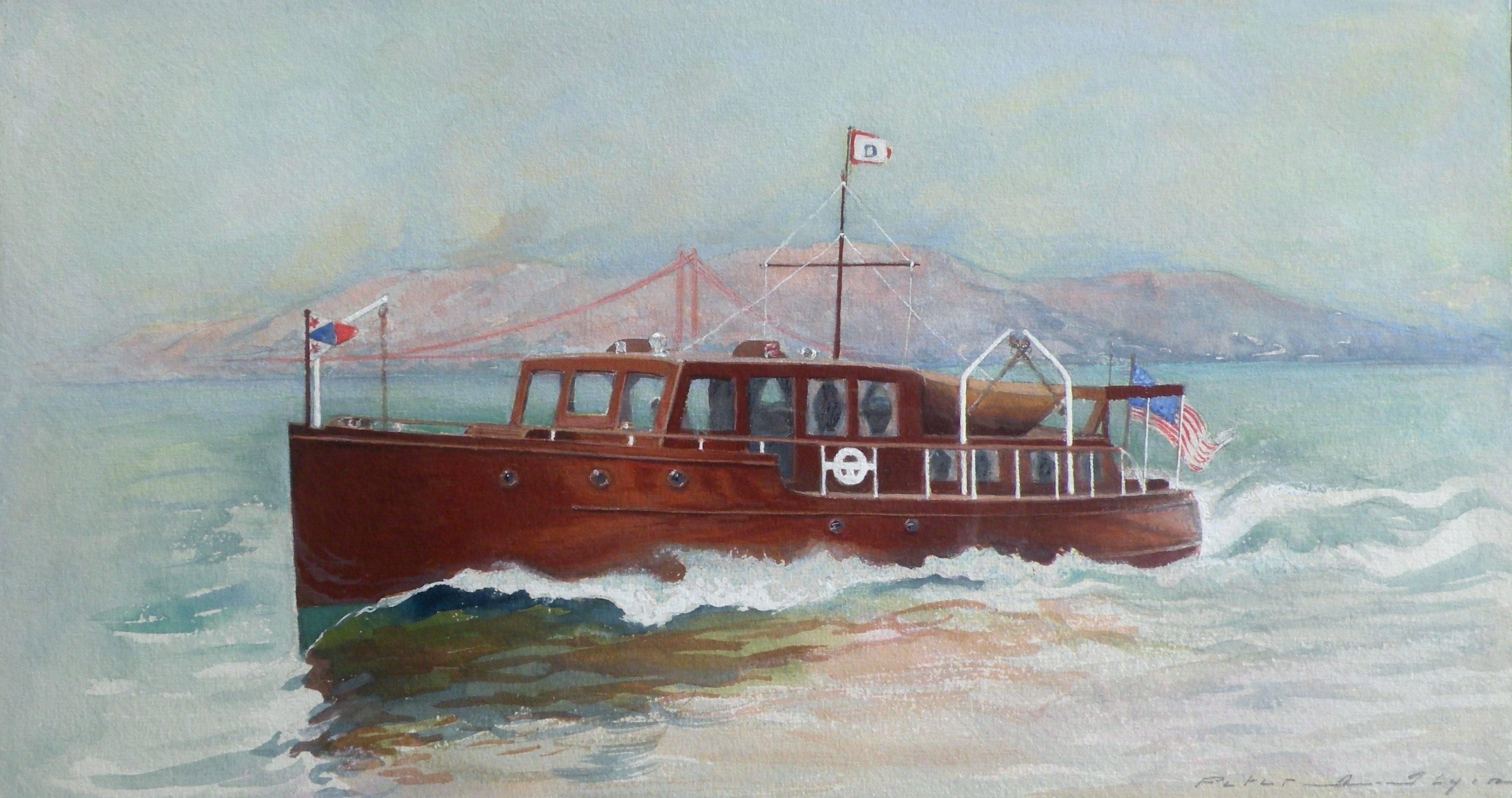 Peter Alexander Ilyin Landscape Painting - The Folderol, Marshall Dill Jr's Yacht