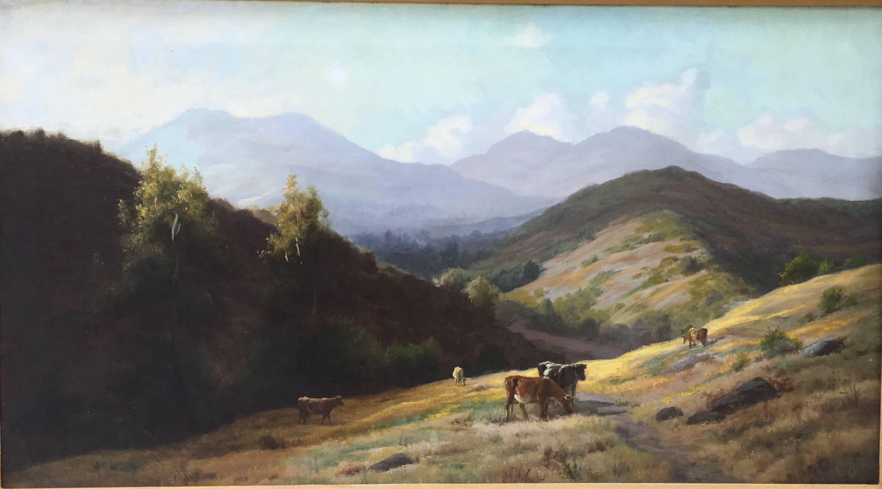 Gordon Coutts Landscape Painting - Cattle Grazing in the Hills, Marin County, California