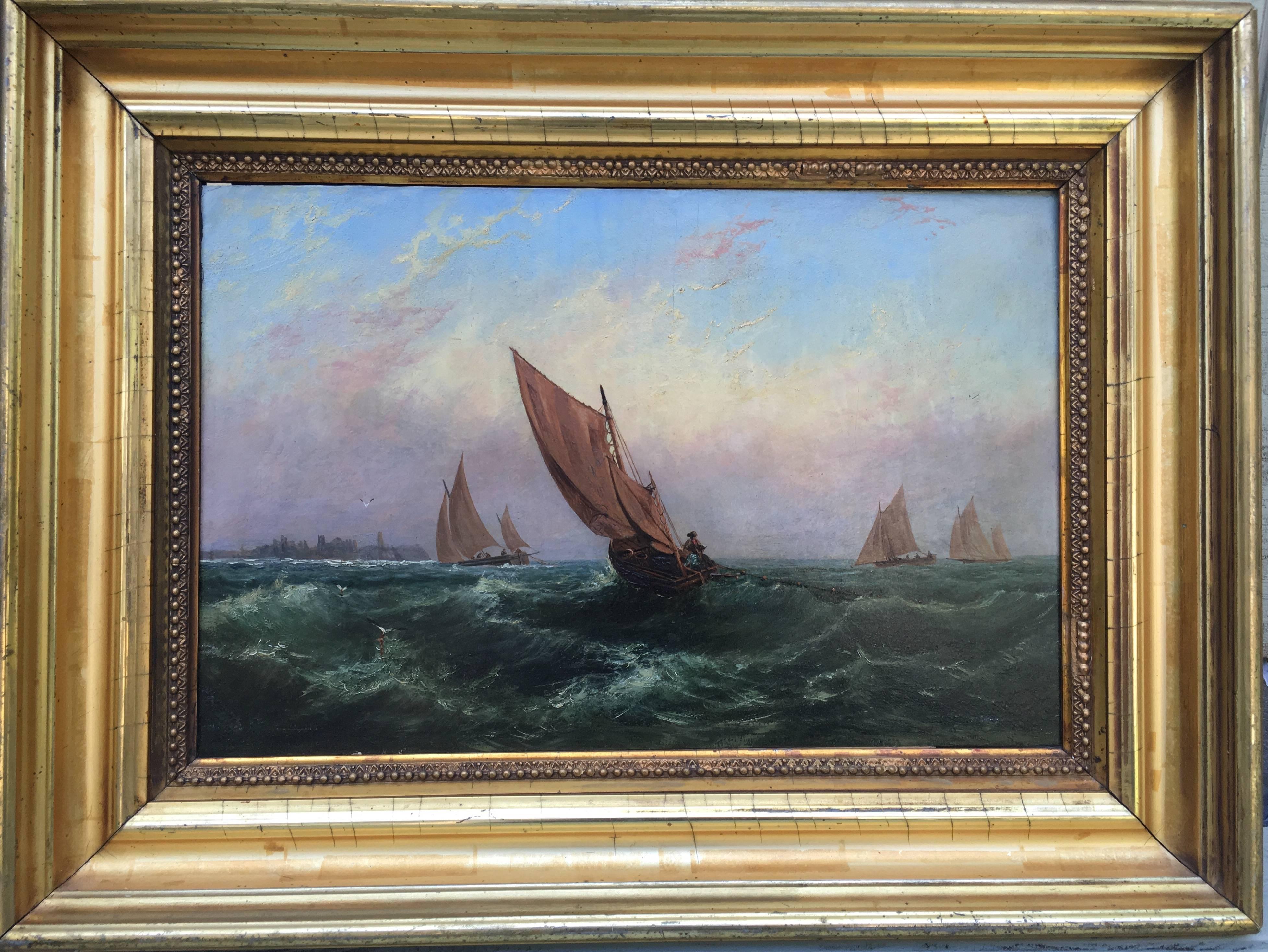 Unknown Landscape Painting - Sailboats on a Rough Sea