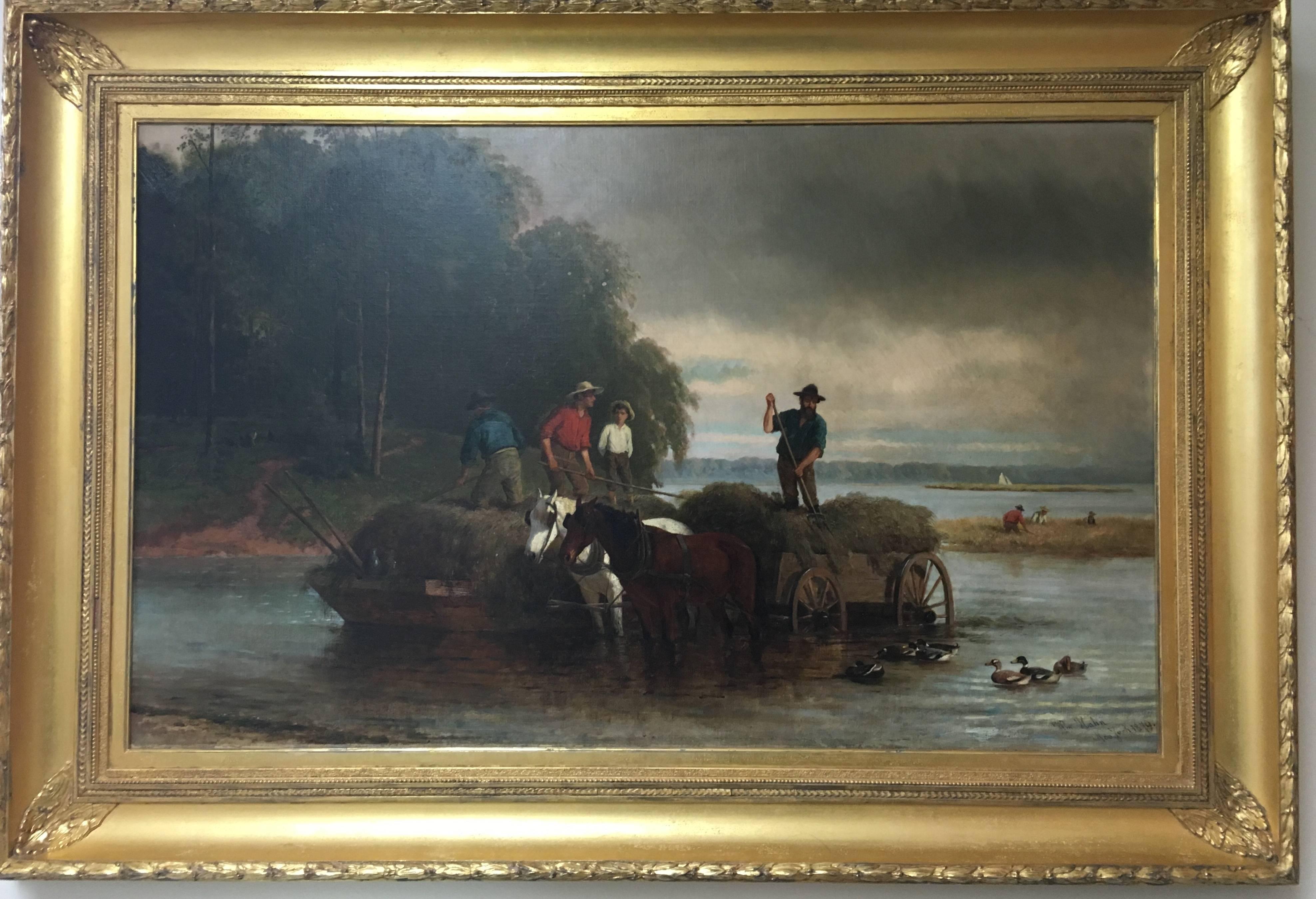William Hahn Landscape Painting - Gathering Sedge, Shewsbery River, New Jersey