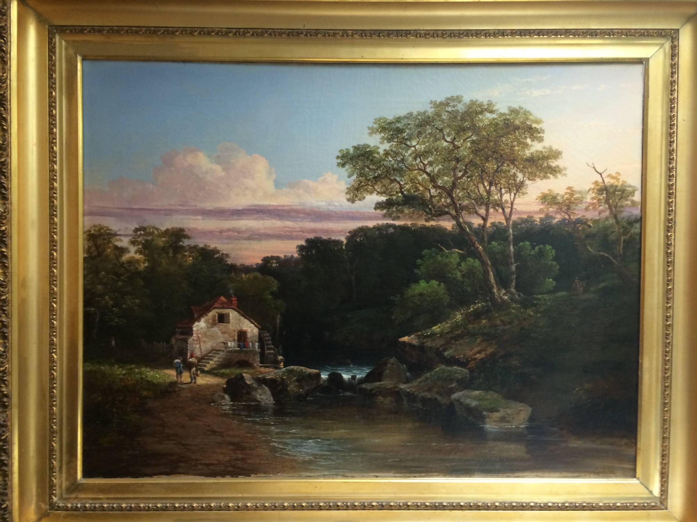 Henry Chapman Ford Landscape Painting - California Miners (Scene with Cabin and Mill)