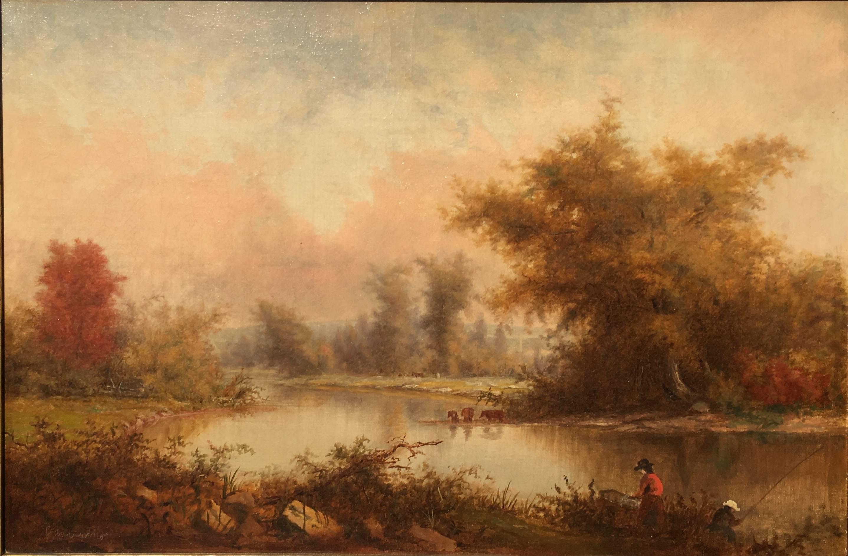 Solomom Carvahlo Landscape Painting - Autumn Fishing by the Lake