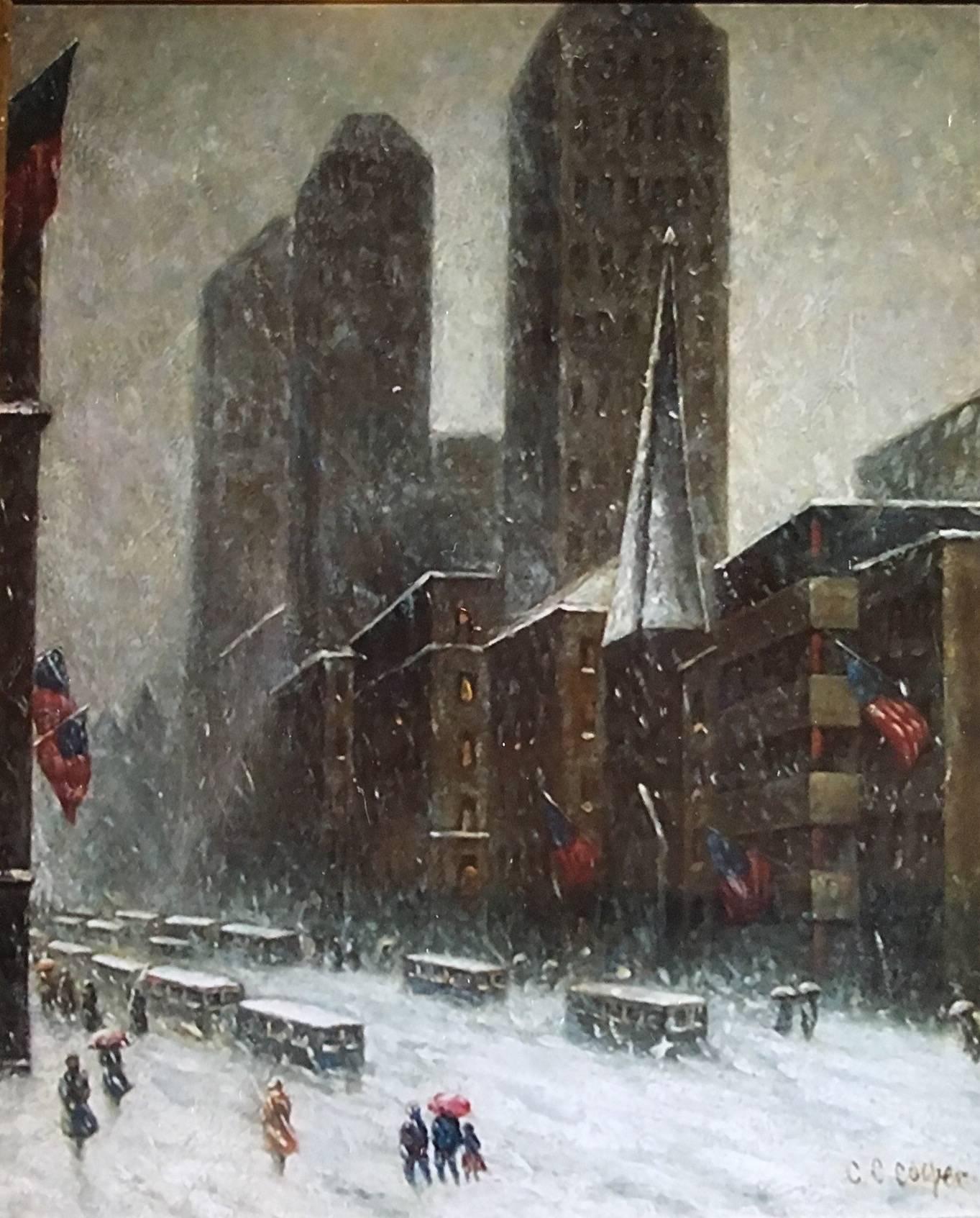 Colin Campbell Cooper Landscape Painting - Snow Scene in Manhattan