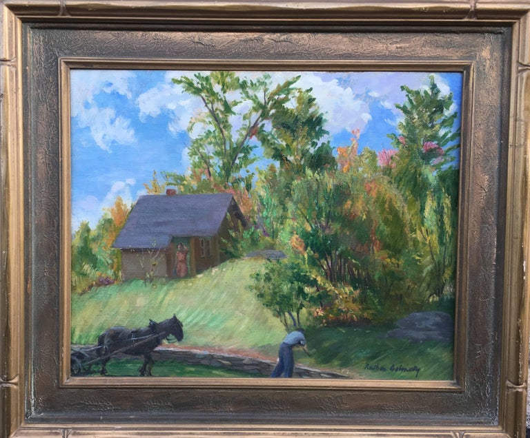 Nathan Dolinsky Rural Farm Scene with Farmhouse and People For Sale