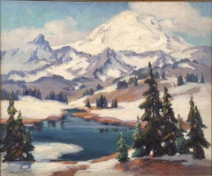 Antique Snow Capped Mountain Landscape