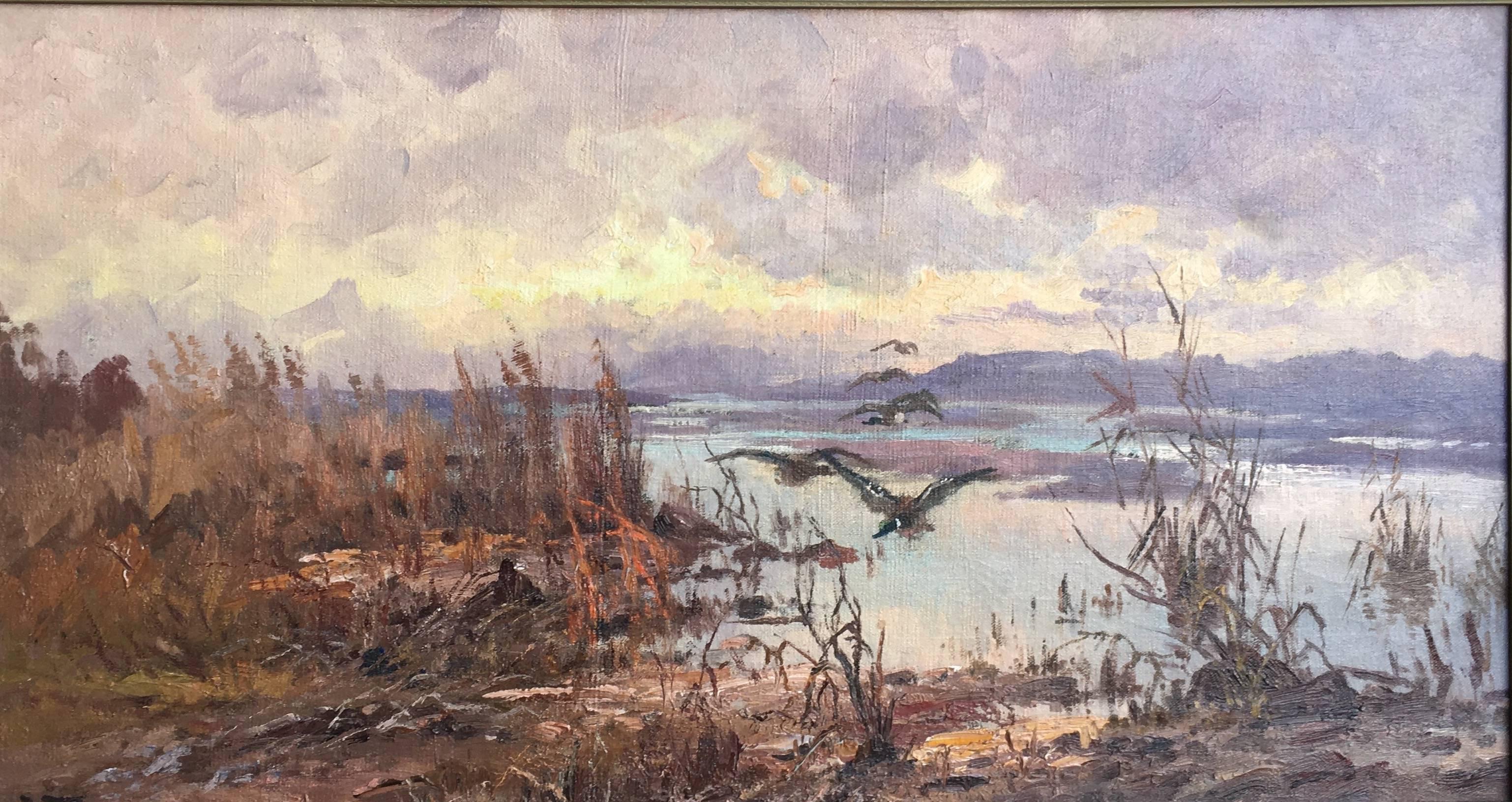 John Fery Landscape Painting - Ducks over the Marsh