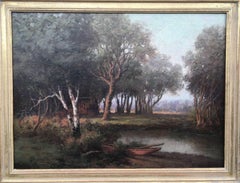 Antique Woods, Stream, Rowboat with Oars