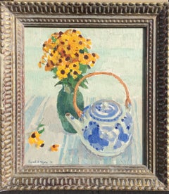 Antique Black Eyed Susans with Teapot