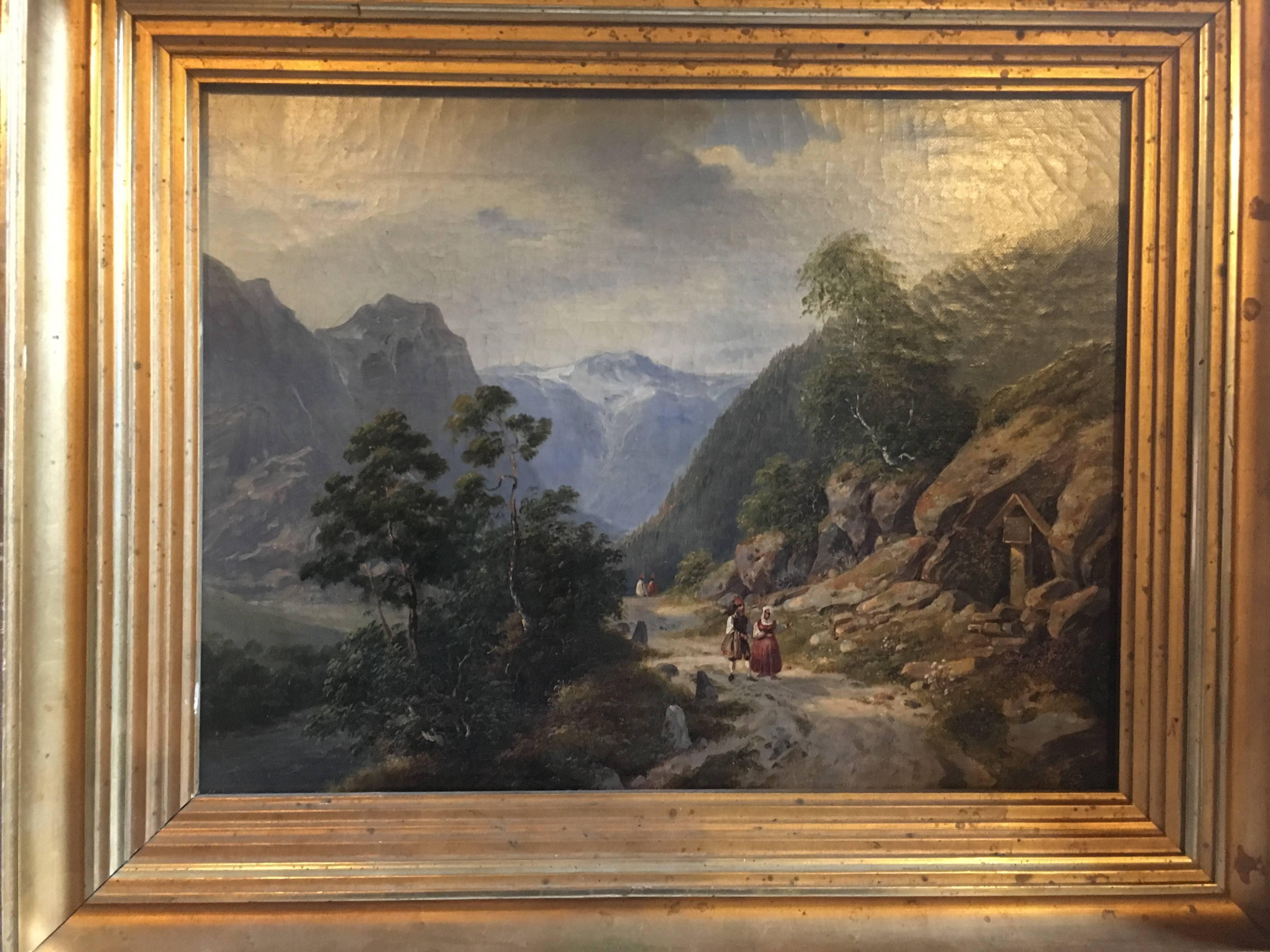 Landscape Painting Dedo Carmiencke - Voyageurs sur un col de montagne