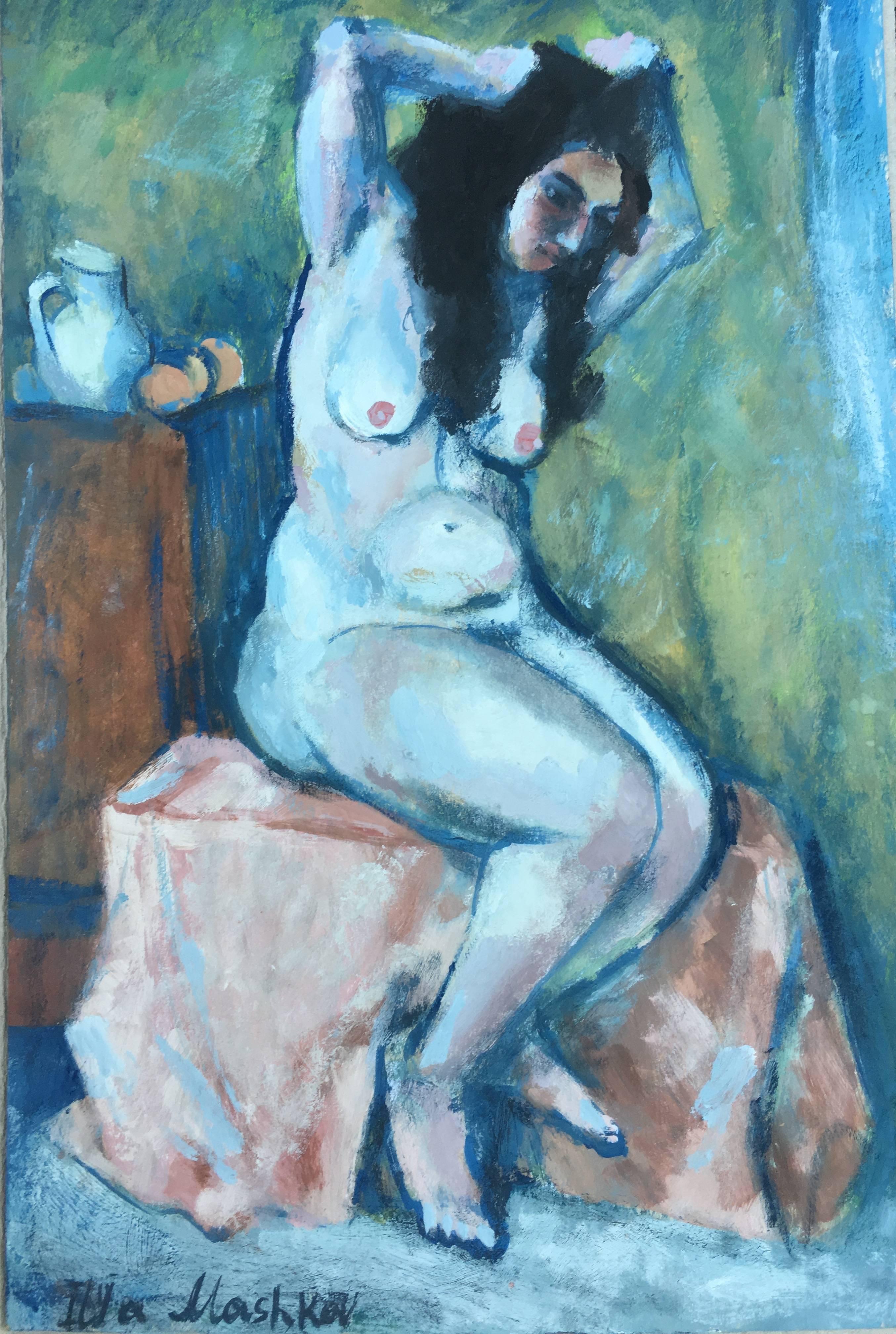 Ilyia Mashkov Nude Painting - Seated Nude Combing her Hair
