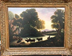 Shepherd in the Form of Pan and Cows Crossing a Stream with Mountains and Castle