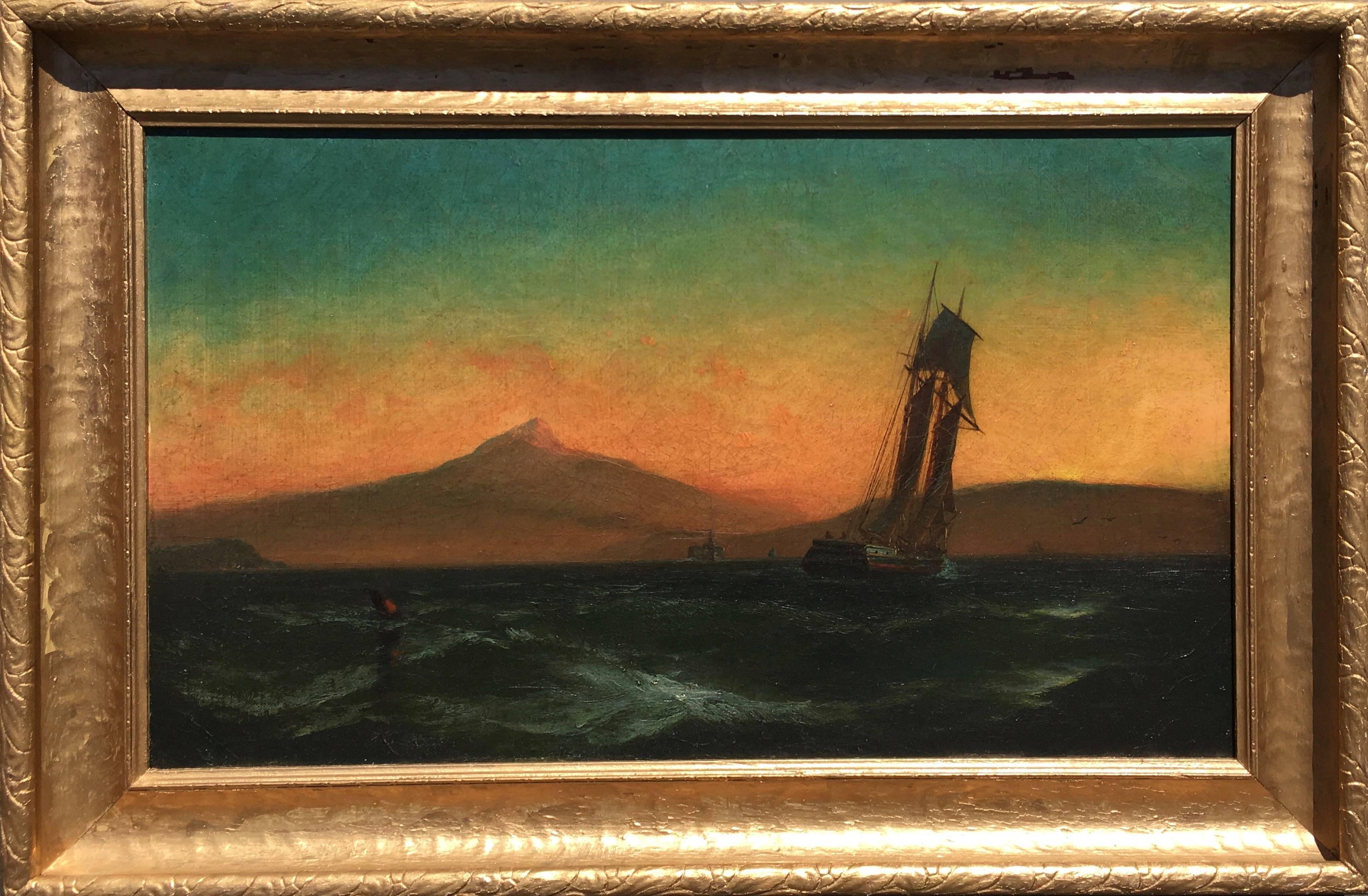 Gideon Jacques Denny Landscape Painting - Sunset Sailing in San Francisco Bay