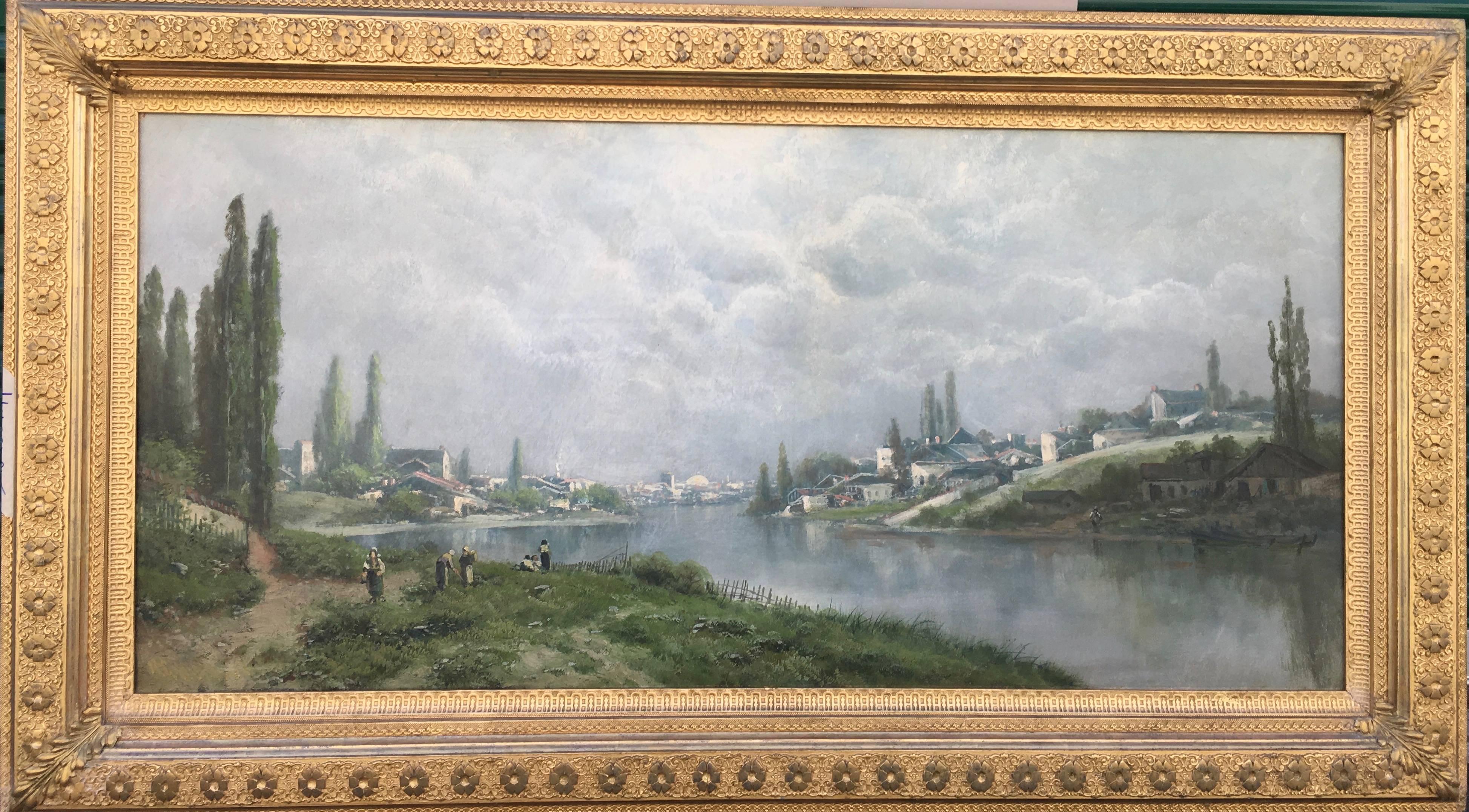 Ransome Gillett Holdridge Landscape Painting – Toward the Village on the River Seine
