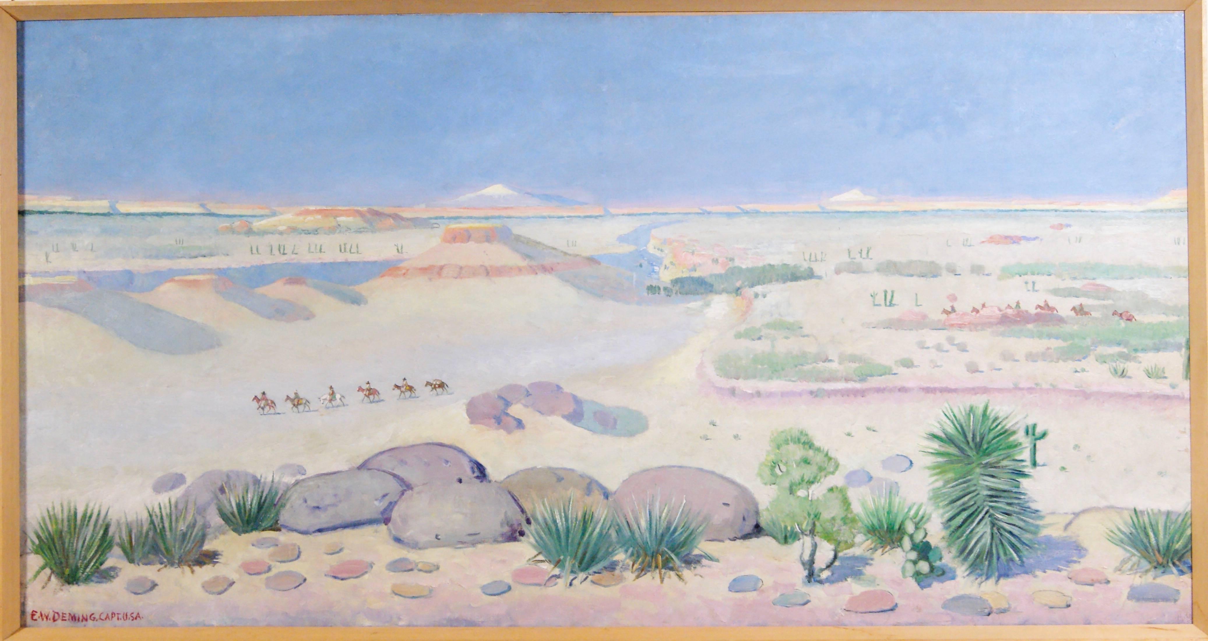 Edwin Willard Deming Landscape Painting - Desert Landscape with Apache Indians on Horseback