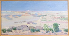 Antique Desert Landscape with Apache Indians on Horseback