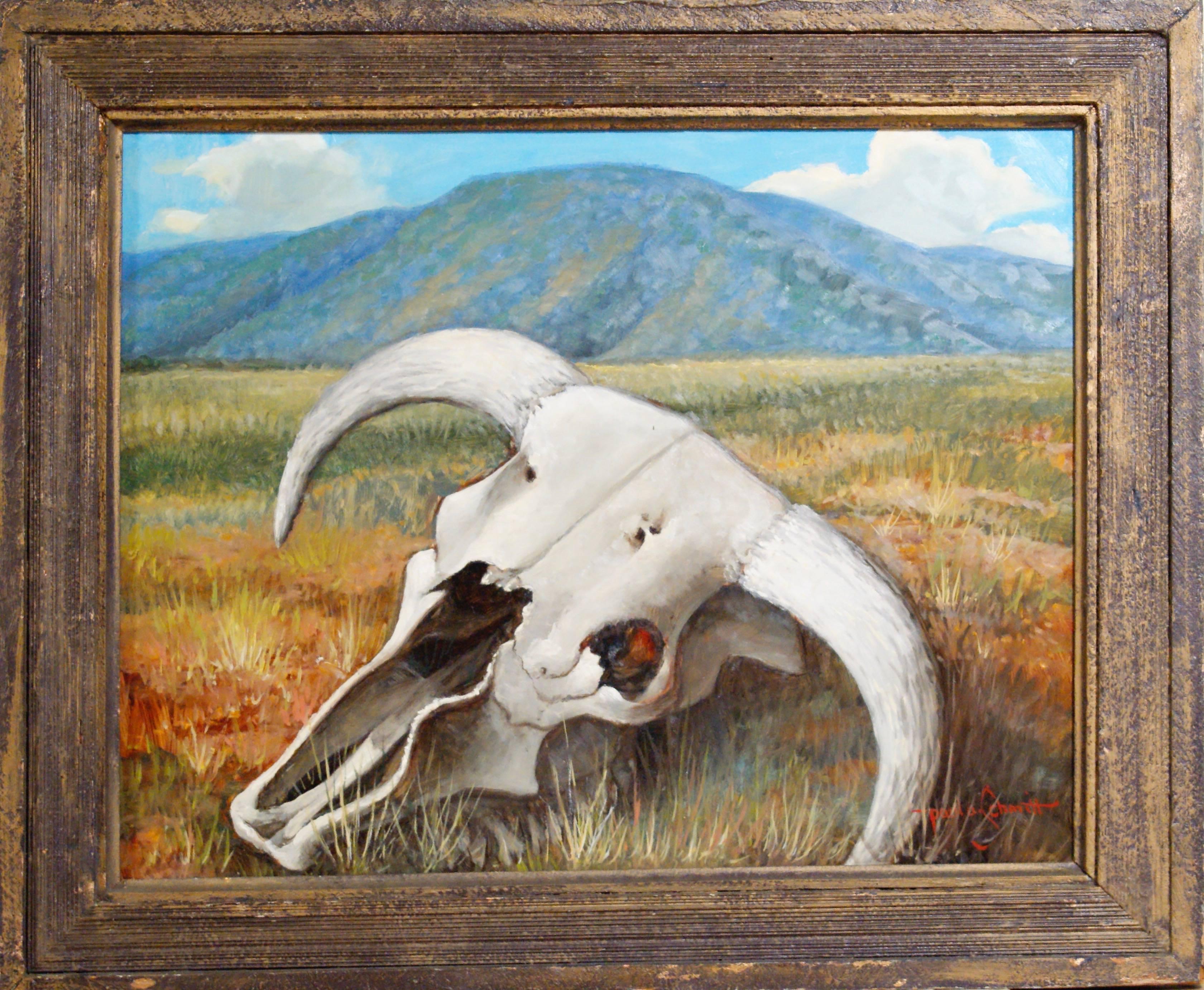 Paul Anton Schmitt Landscape Painting - Skull on the Prairie, Landscape