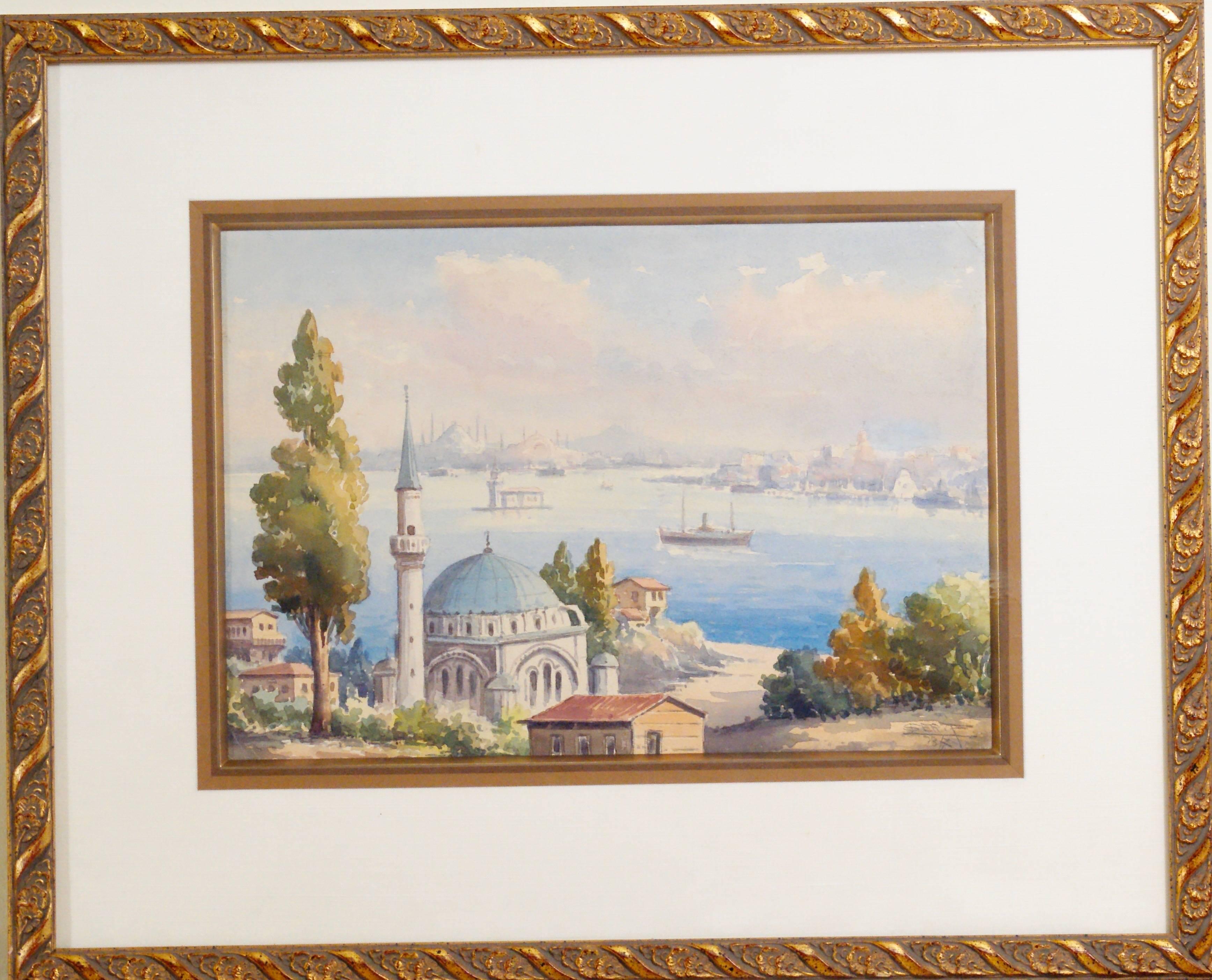 Serif Renkgorur Landscape Painting - Harbor Scene, Istanbul