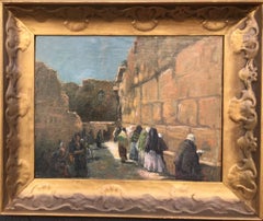 19th Century Impressionist Painting of Women Praying at Wailing Wall, Jerusalem