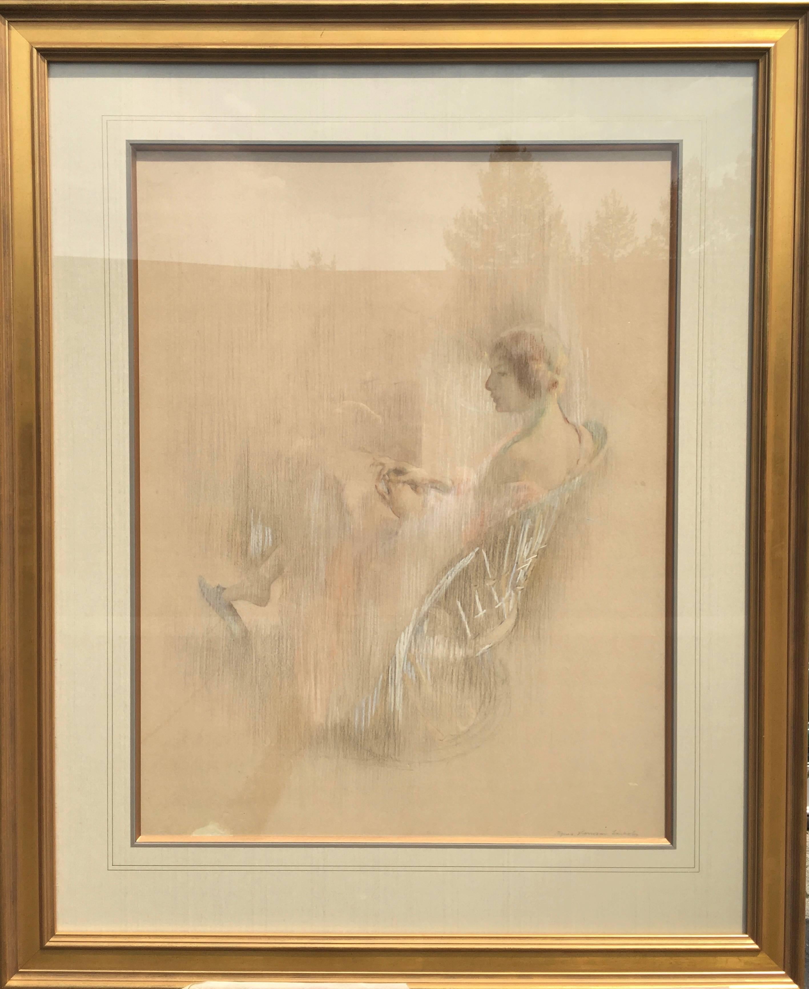 Agnes Harrison Lincoln Portrait Painting - Mystical Portrait of Woman in a Wicker Chair