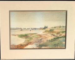 Antique River Scene with Sailboats and Steam Driven Ferry Boats, Nineteenth Century