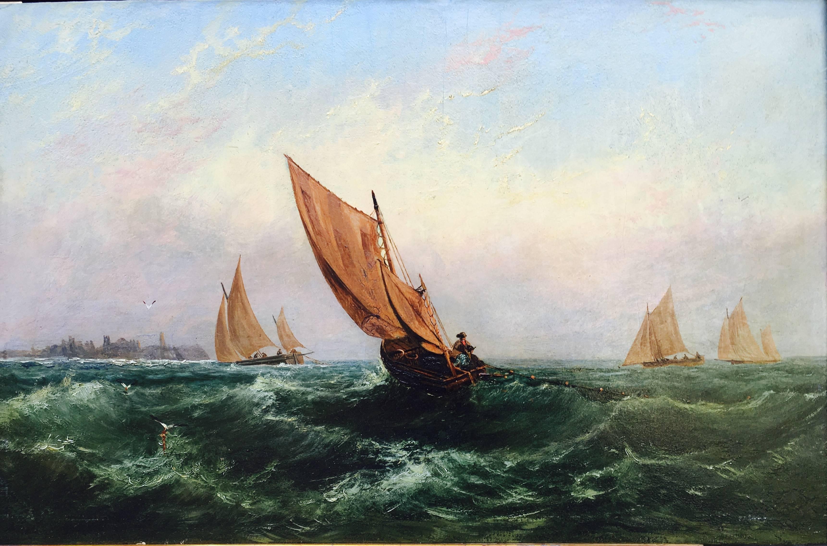 Sailboats on a Rough Sea - Painting by Unknown