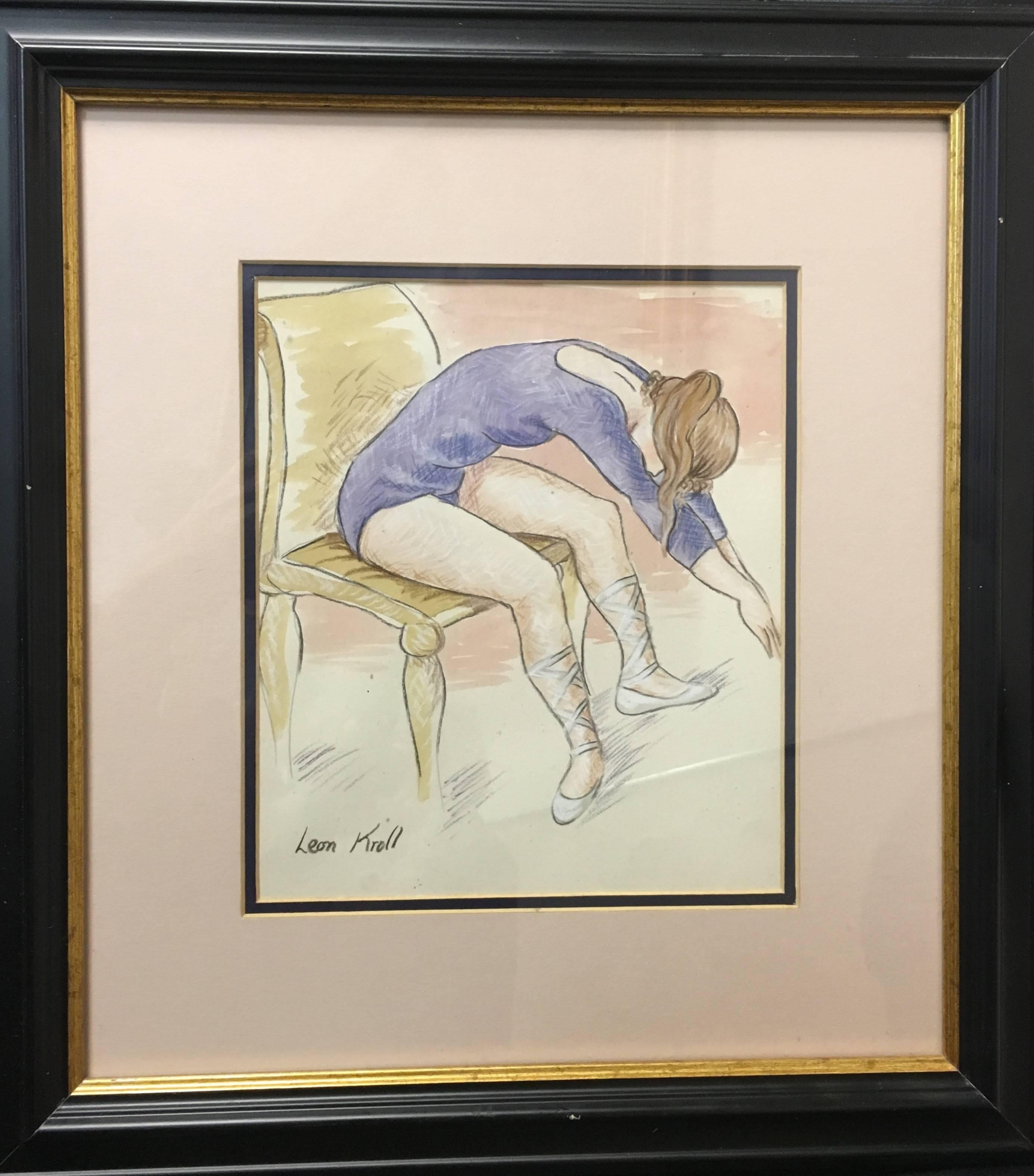 Seated Ballet Dancer, Stretching - Painting by Leon Kroll