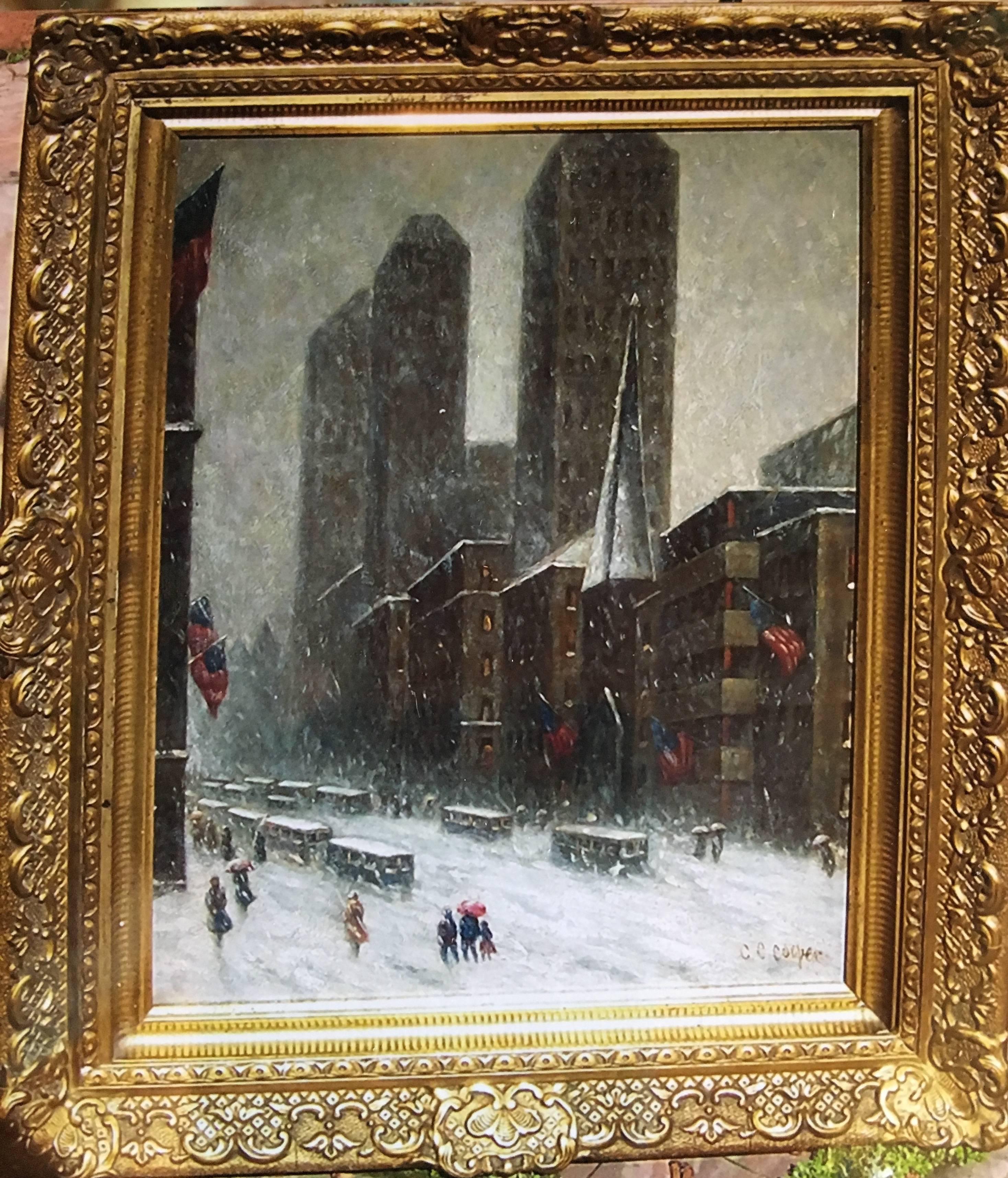 Snow Scene in Manhattan - Painting by Colin Campbell Cooper