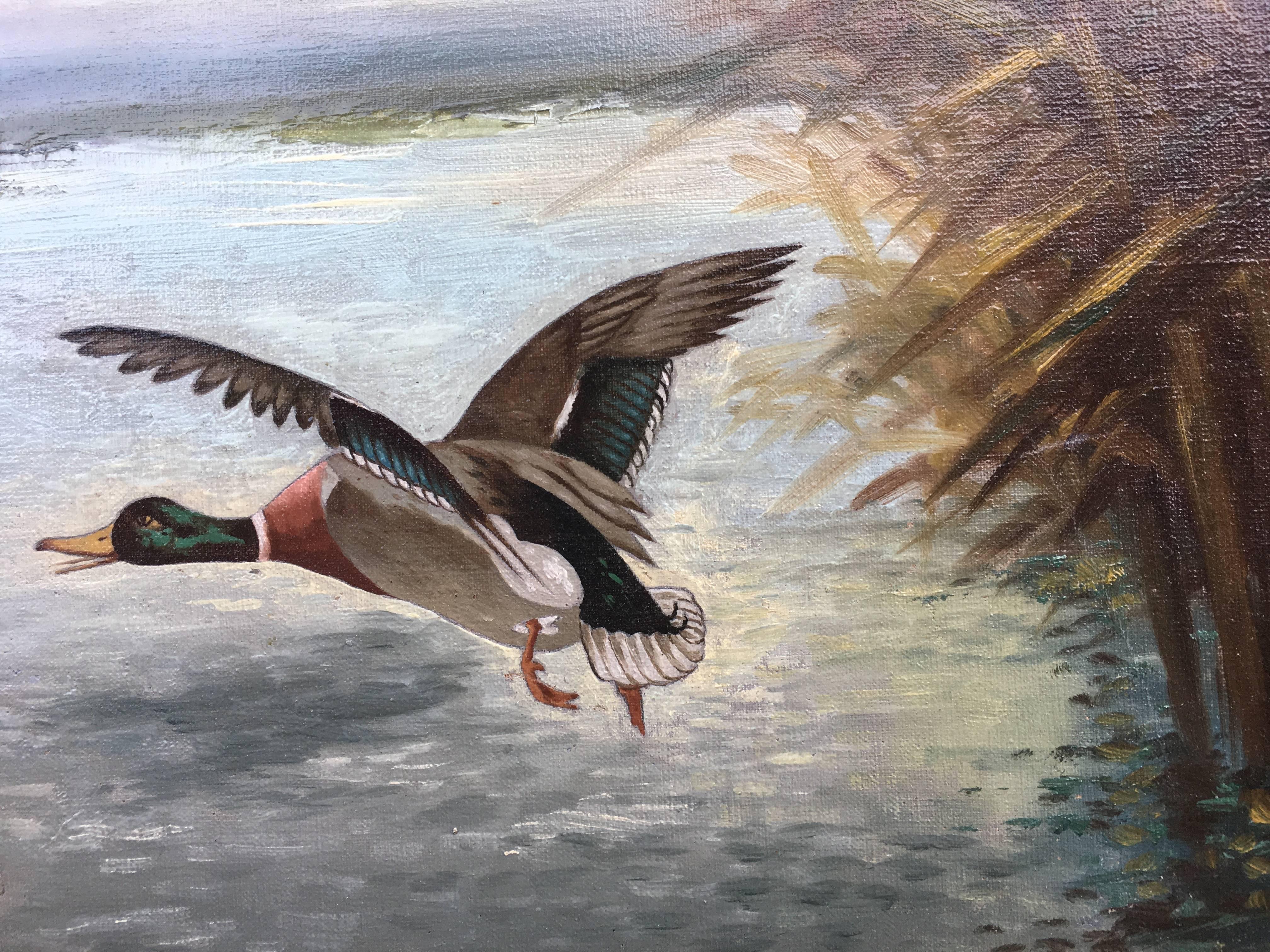 Wild Duck on the Lagoon - Painting by Richard DeTreville