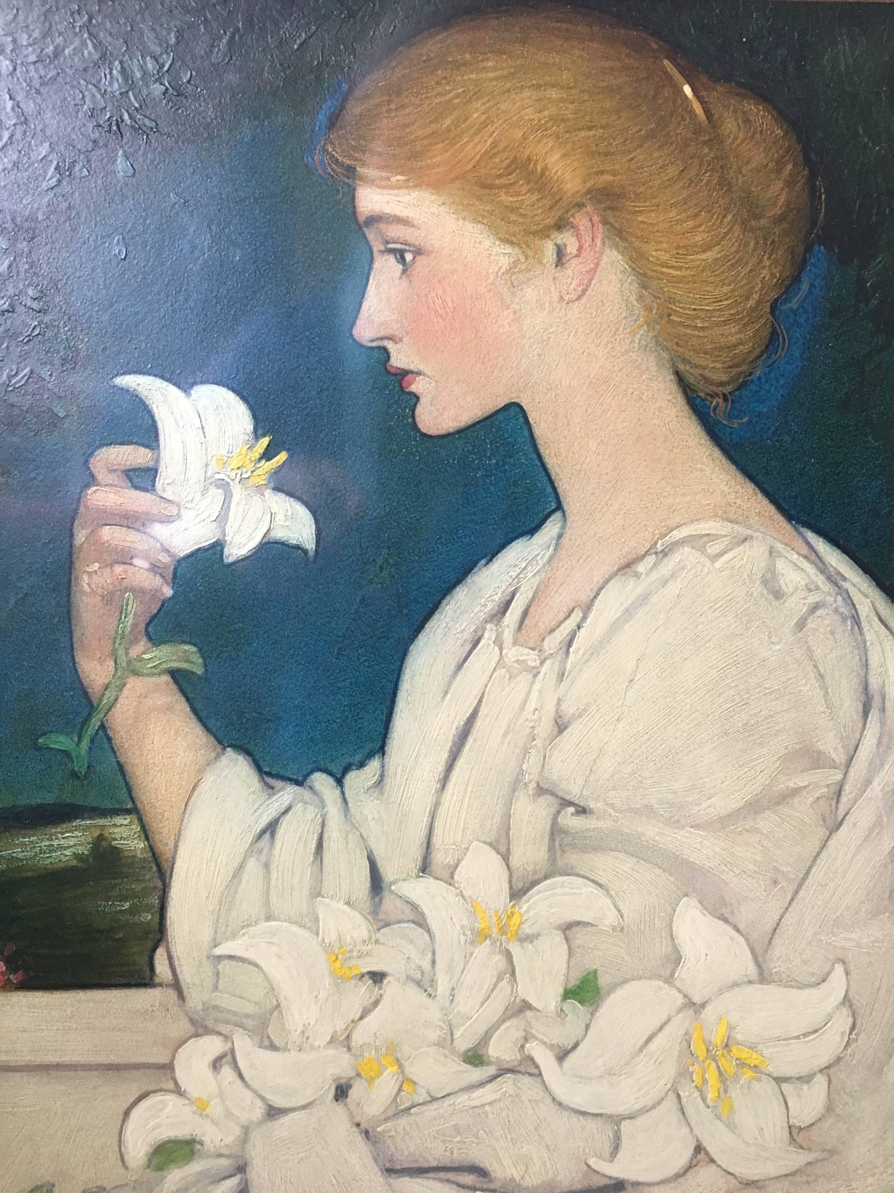 Blendon Reed Campbell Portrait Painting - Art Nouvau Beauty with Lilies