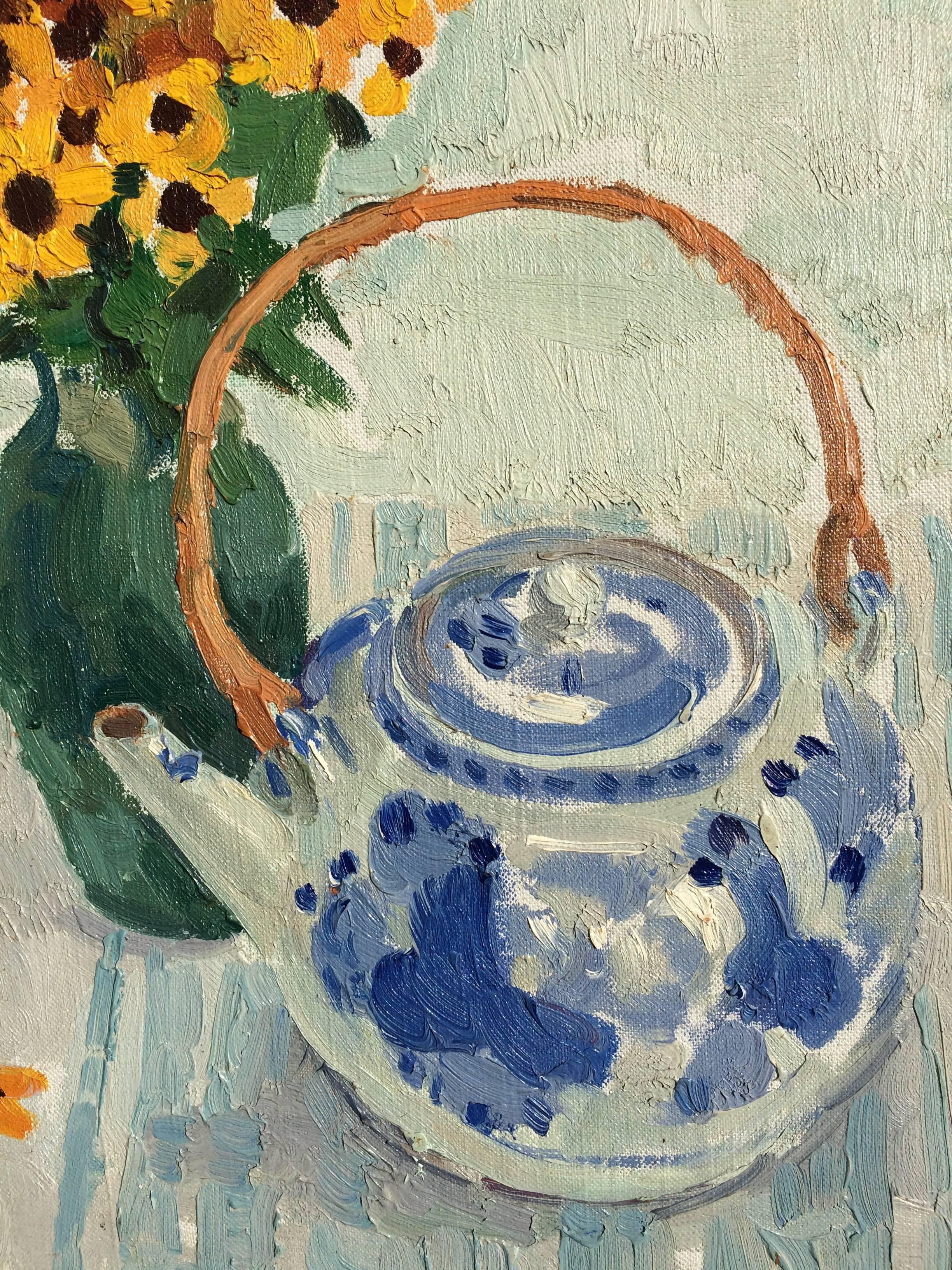 Black Eyed Susans with Teapot - Painting by FRANK MYERS