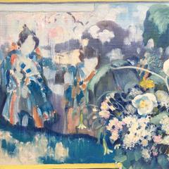 Snapdragons and Carnations with Japanese Tapestry in Background (Still Life)