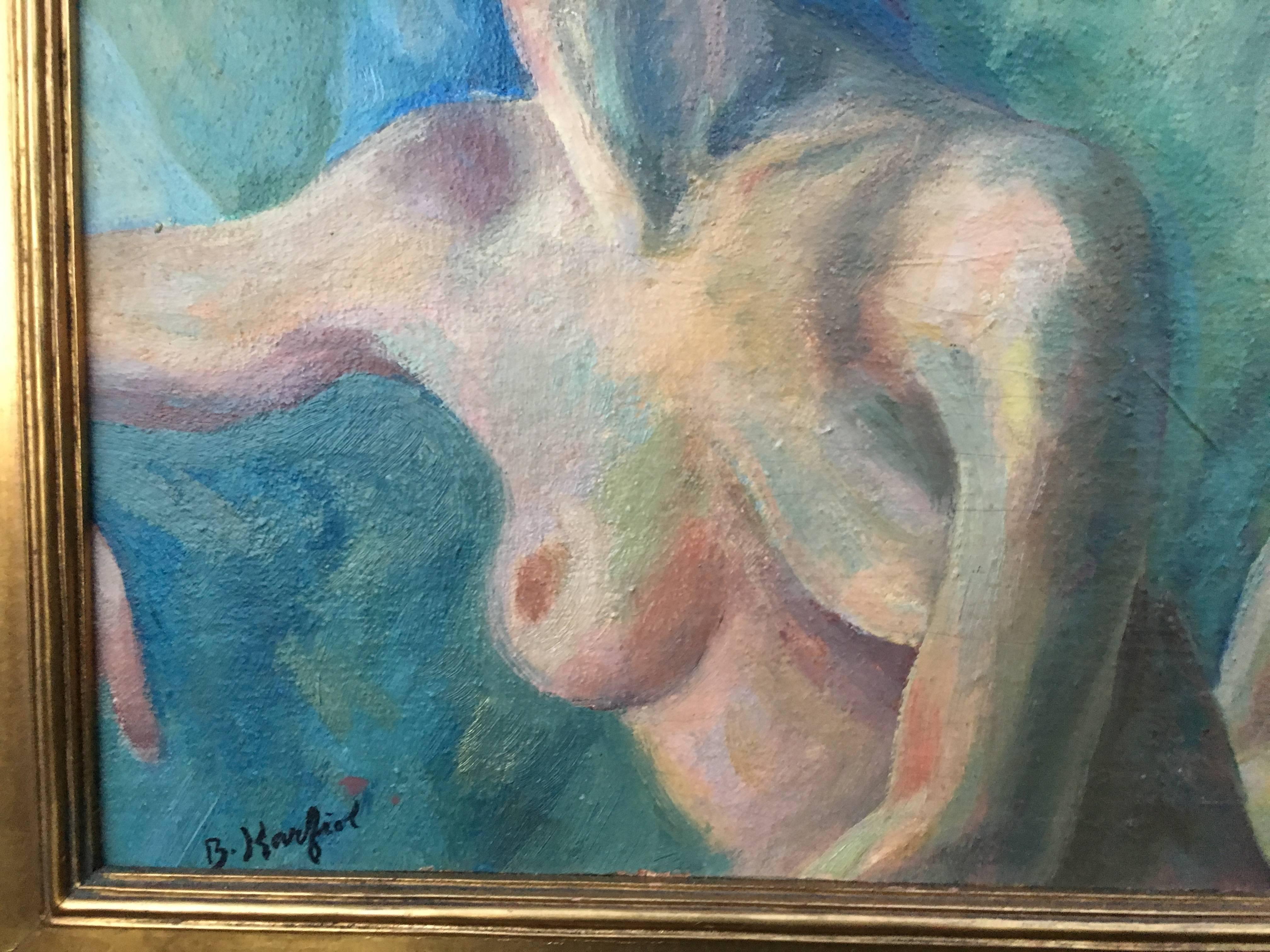 Two Blue Nudes - American Impressionist Painting by Bernard Karfiol