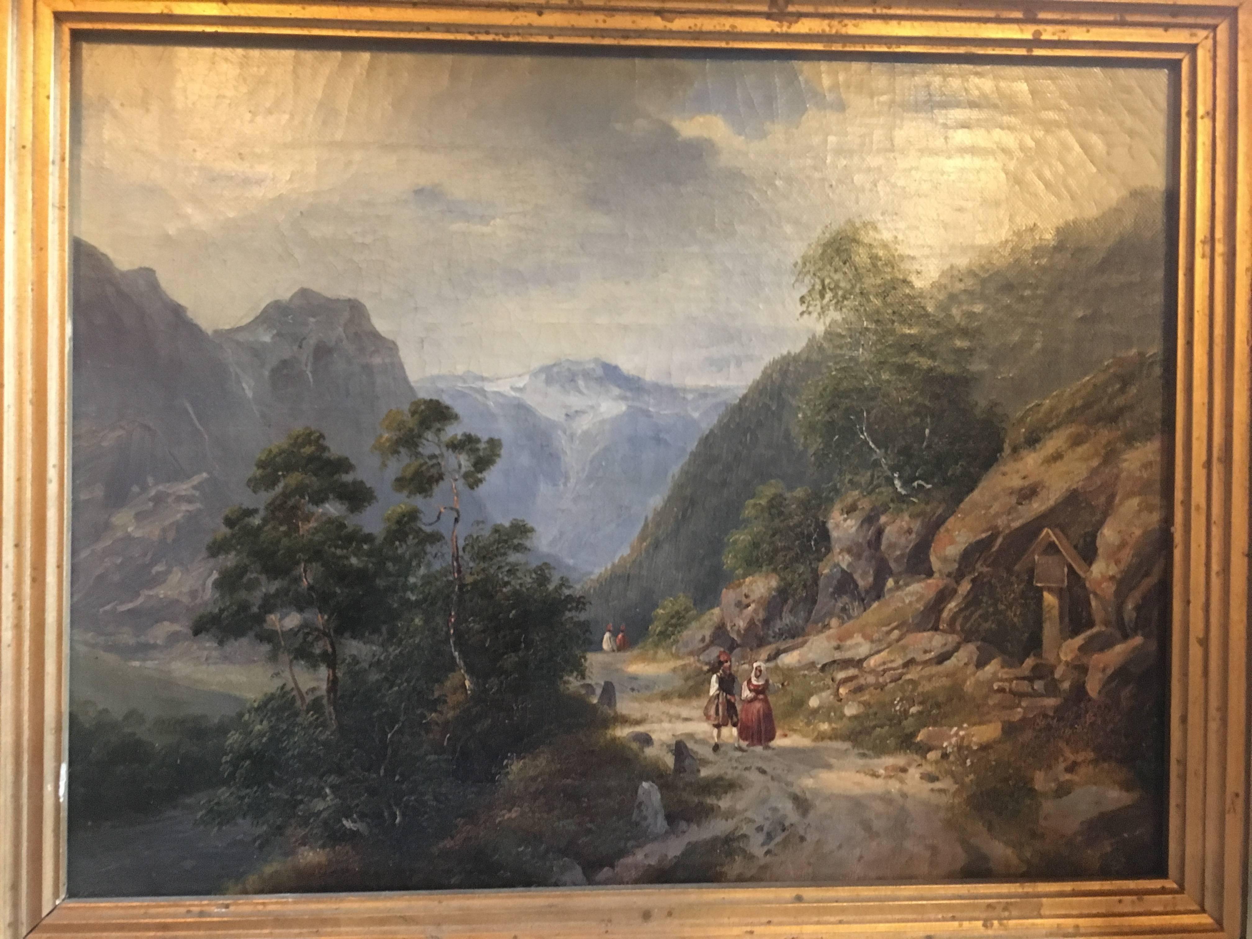 Voyageurs sur un col de montagne - Painting de Dedo Carmiencke