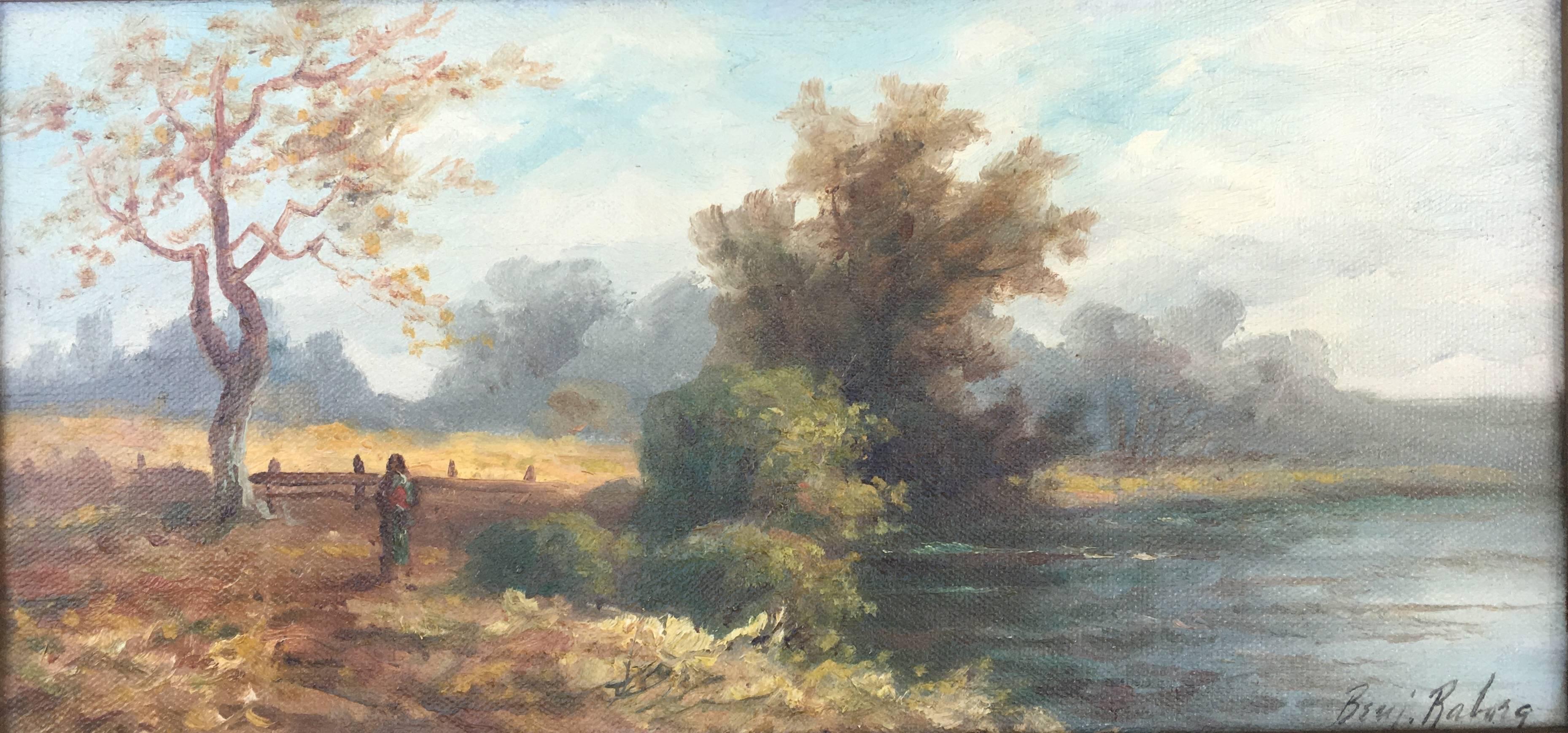 Landscape with Indian Near Lake - Painting by Benjamin Raborg