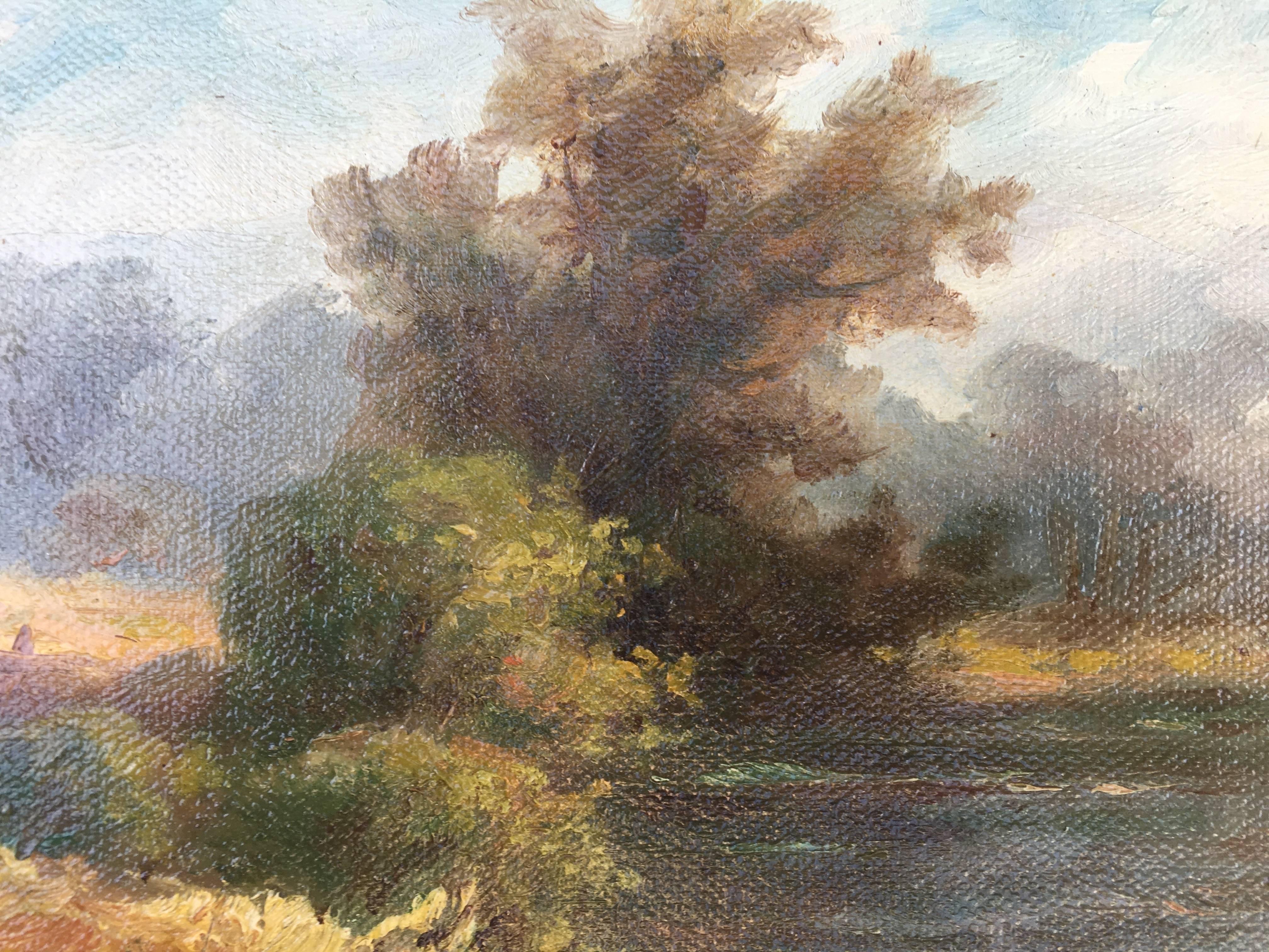 Landscape with Indian Near Lake - Brown Landscape Painting by Benjamin Raborg
