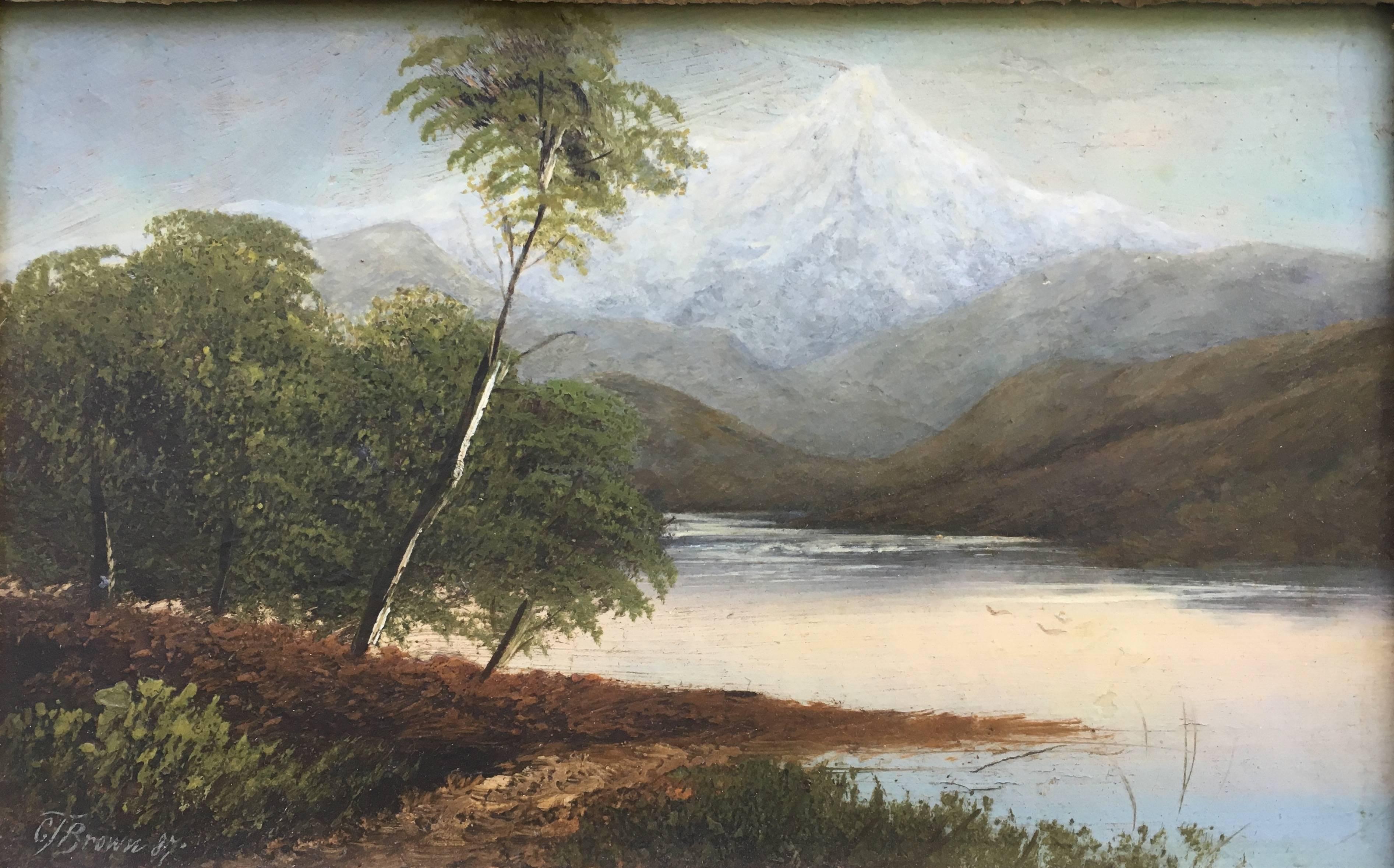 Lake Scene with Snow Capped Mountain - Painting by Grafton Brown