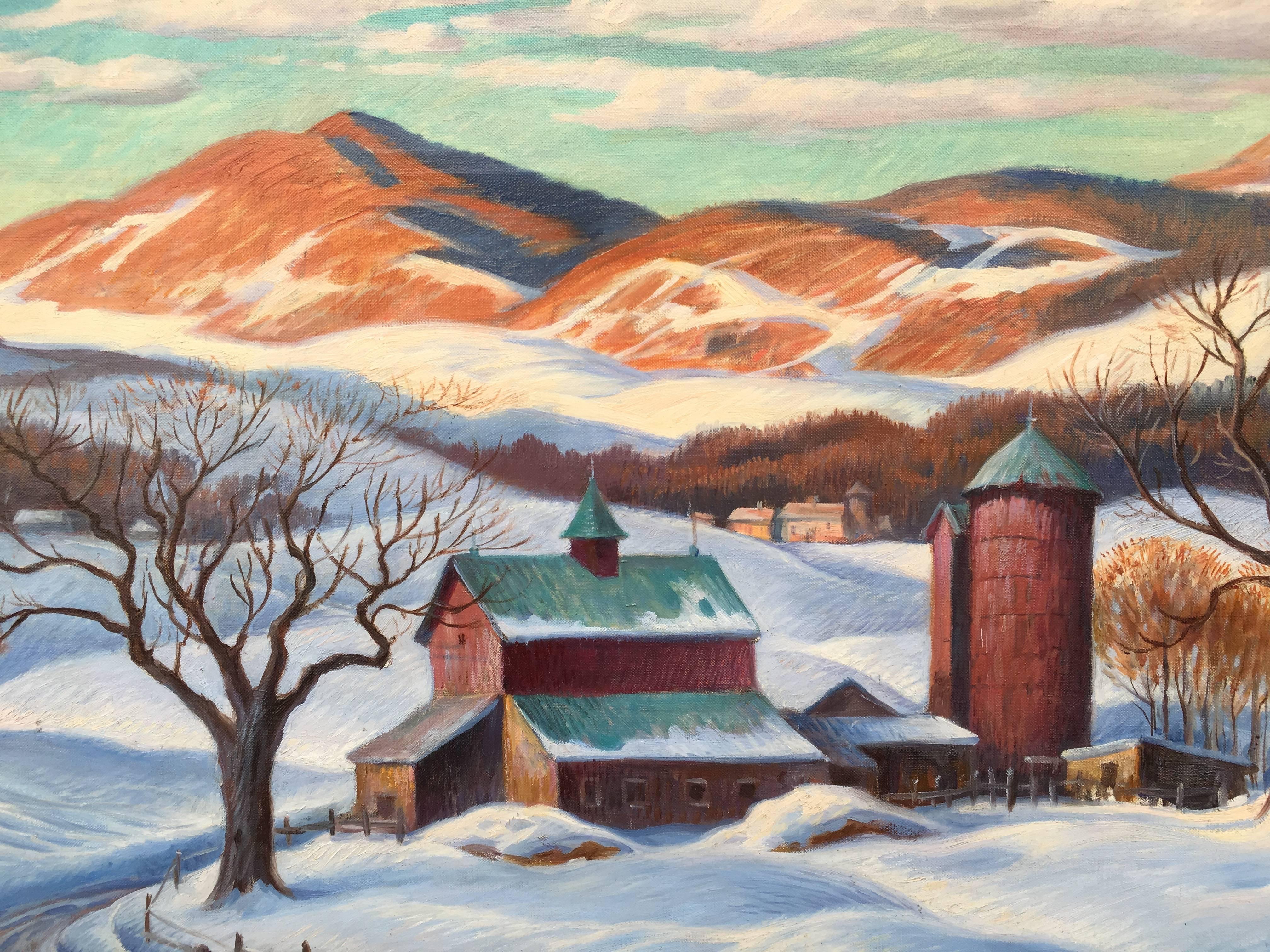 The Neighbor's Farm - Gray Landscape Painting by Stan Poray