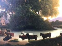 Shepherd in the Form of Pan and Cows Crossing a Stream with Mountains and Castle