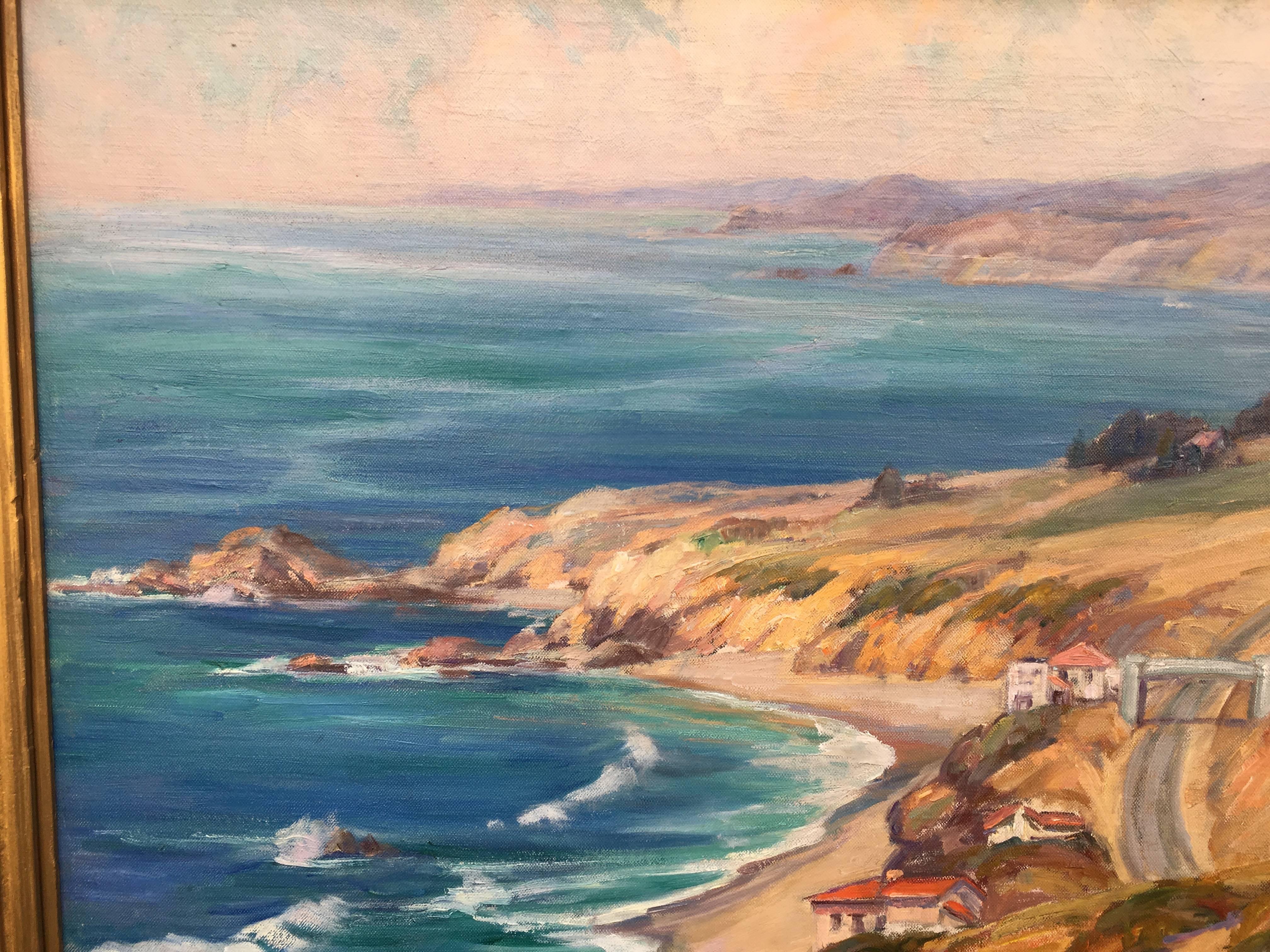 California Coastline - Brown Landscape Painting by Evylyna Nunn Miller