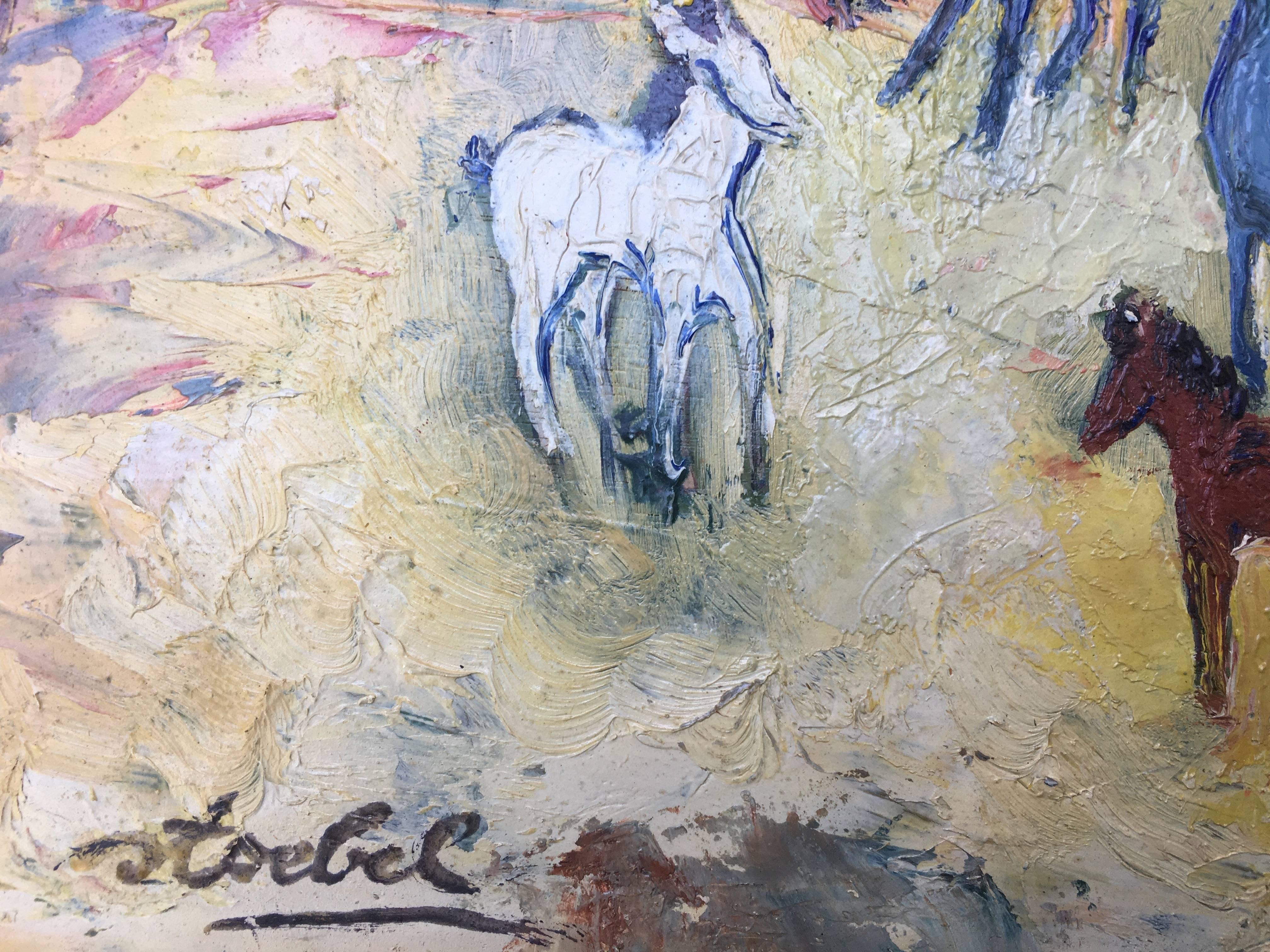 Les Chevaux - Expressionist Painting by Edgar Stoëbel
