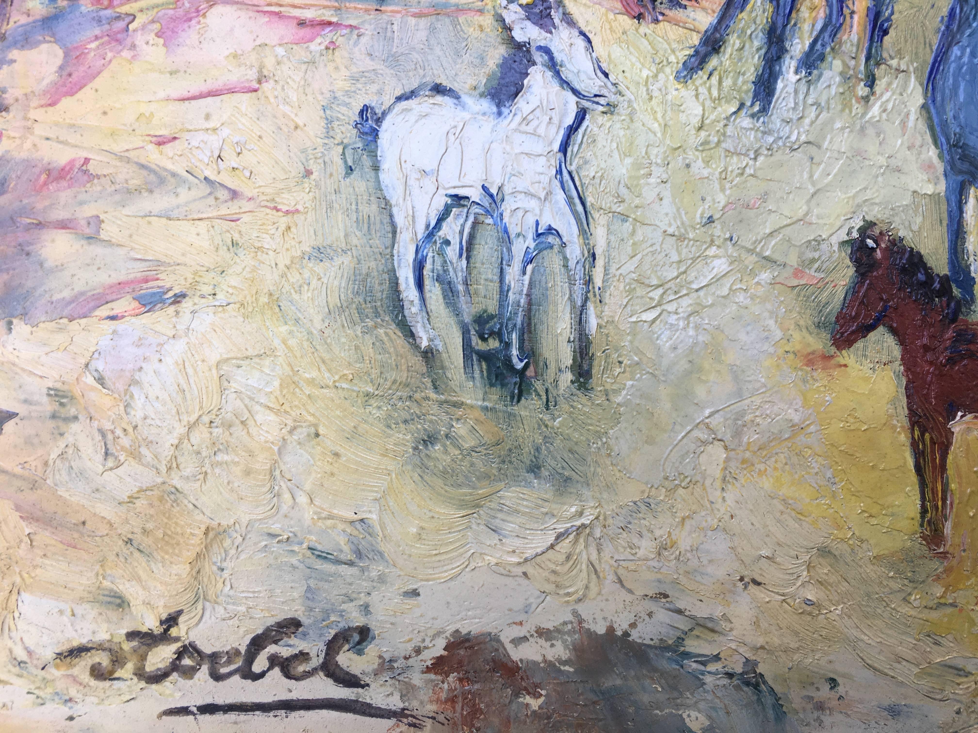 Les Chevaux - Gris Landscape Painting par Edgar Stoëbel