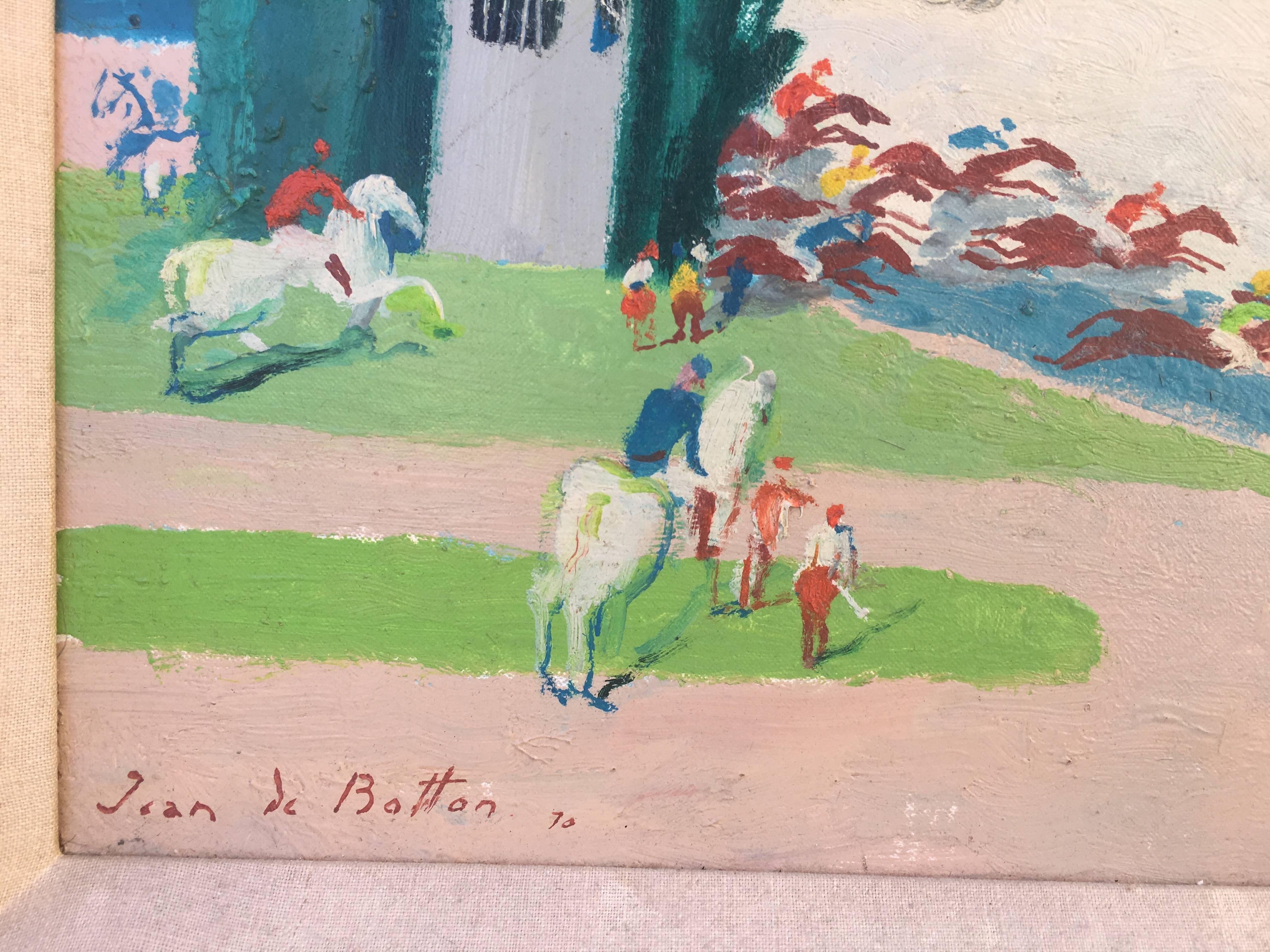 Le Course a Champs de Delville (At the Racetrack) (Grau), Figurative Painting, von Jean de Botton
