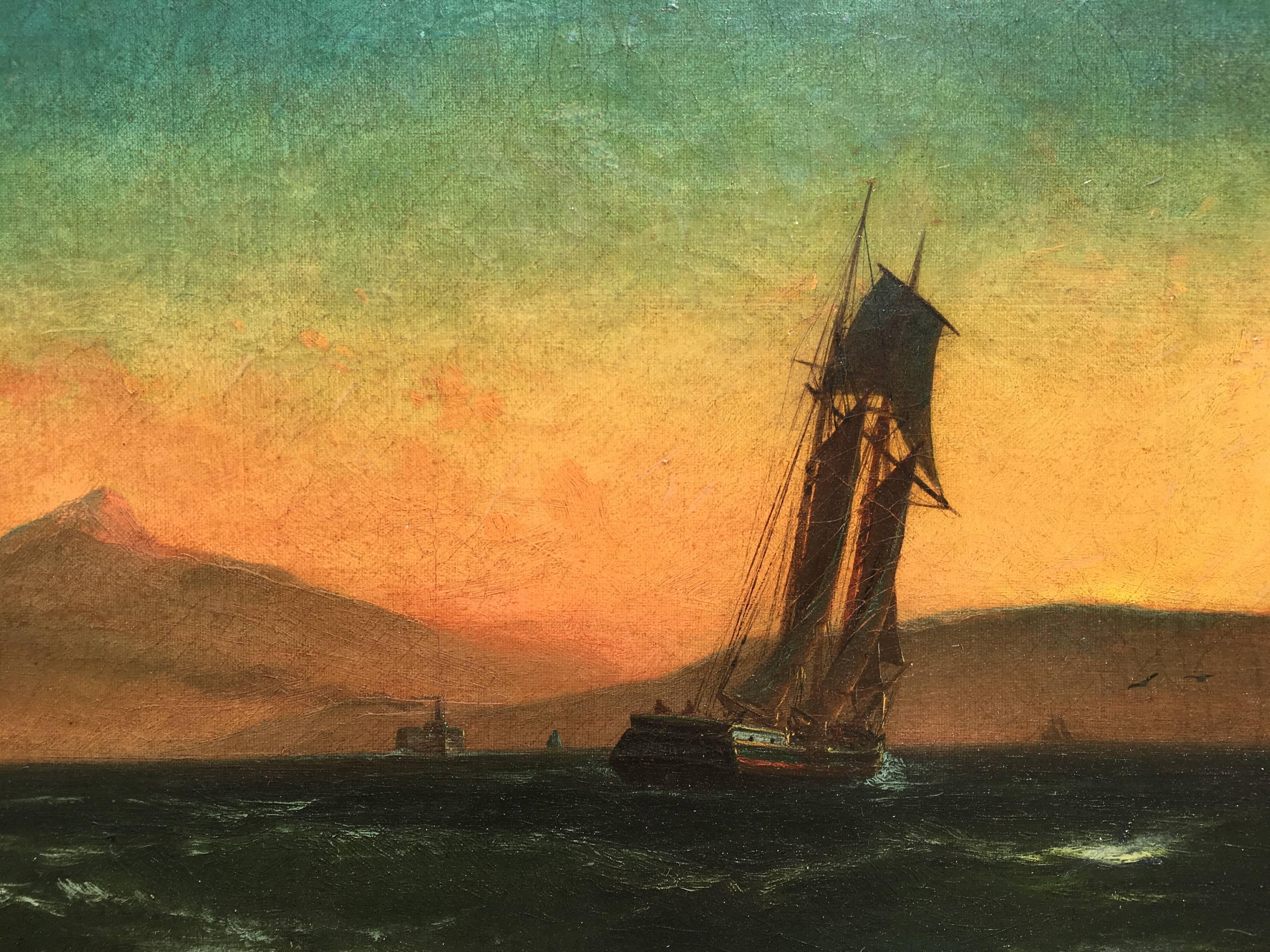 Sunset Sailing in San Francisco Bay - Painting by Gideon Jacques Denny