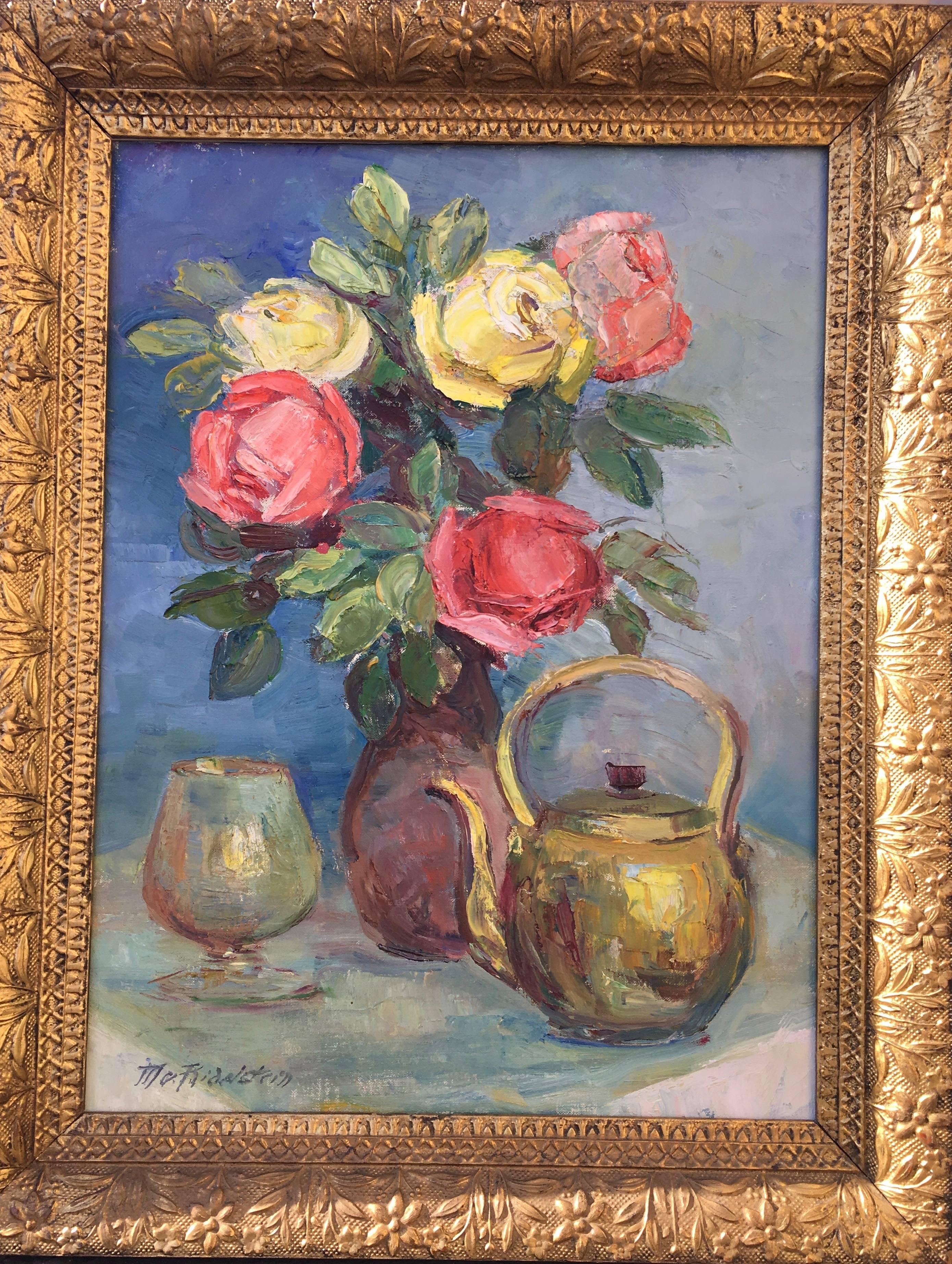 Flowers, Tea and Glass - Painting by Maria Von Ridelstein