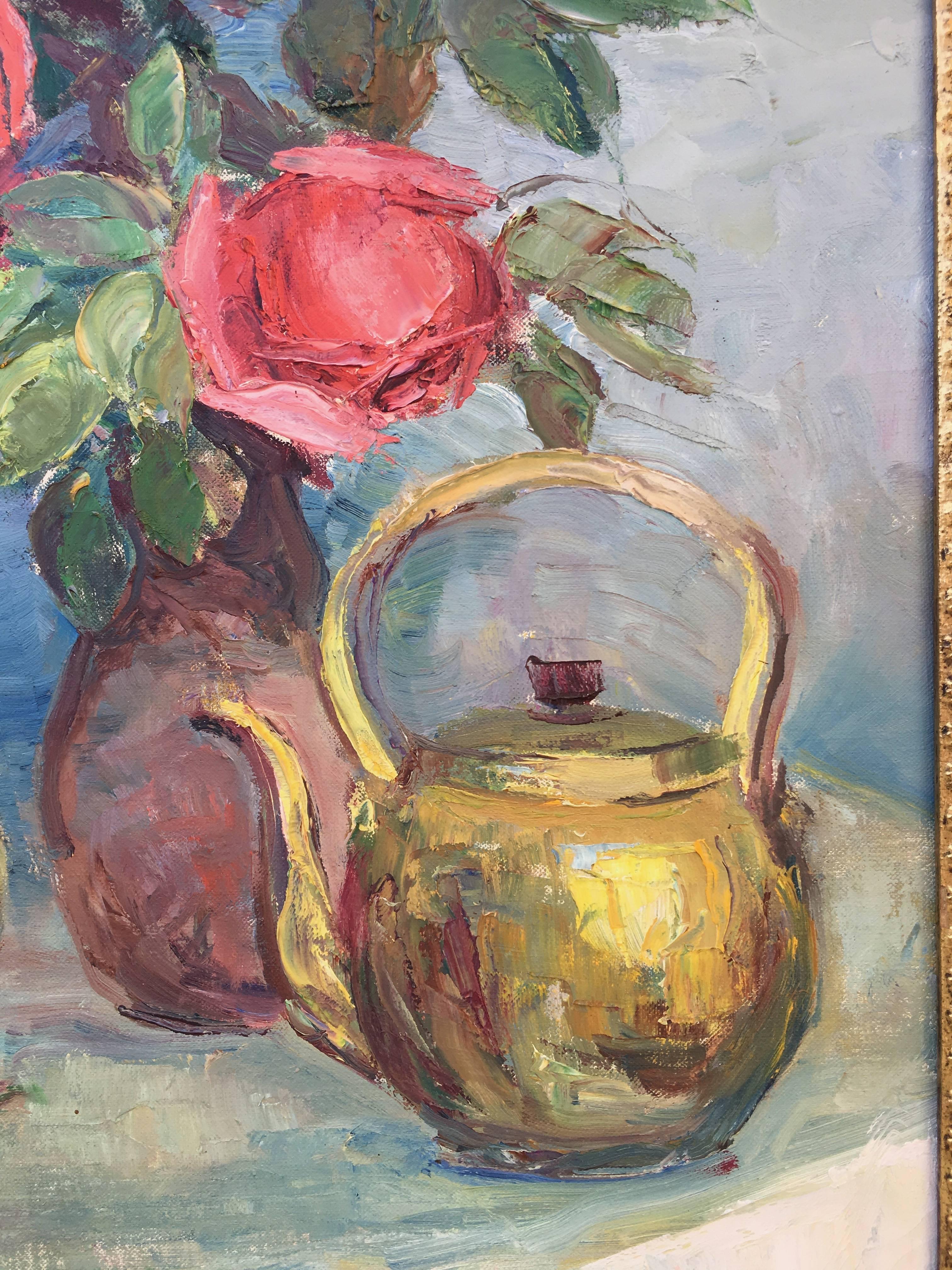 Flowers, Tea and Glass - Realist Painting by Maria Von Ridelstein
