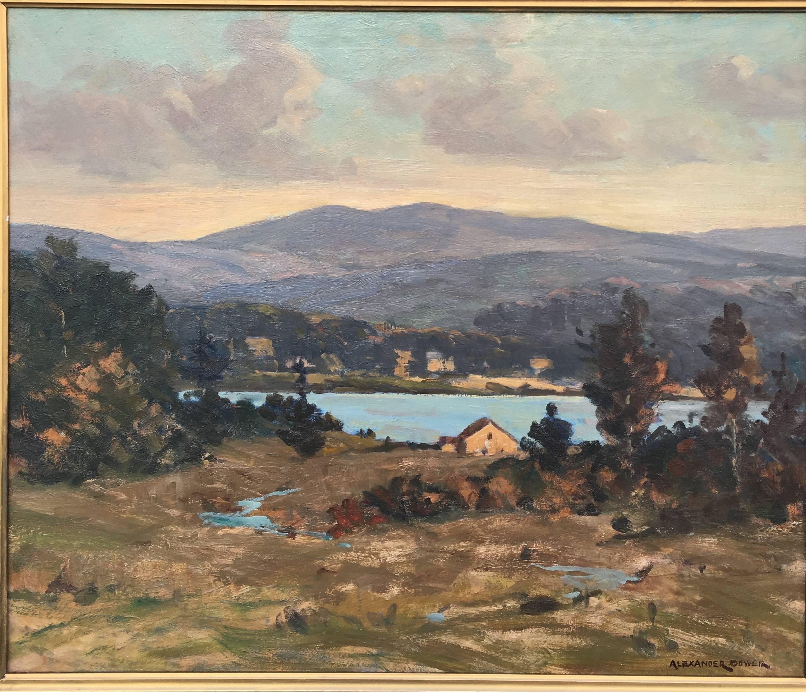 Bass Lake, Merced County, California - Brown Landscape Painting by Alexander Bower
