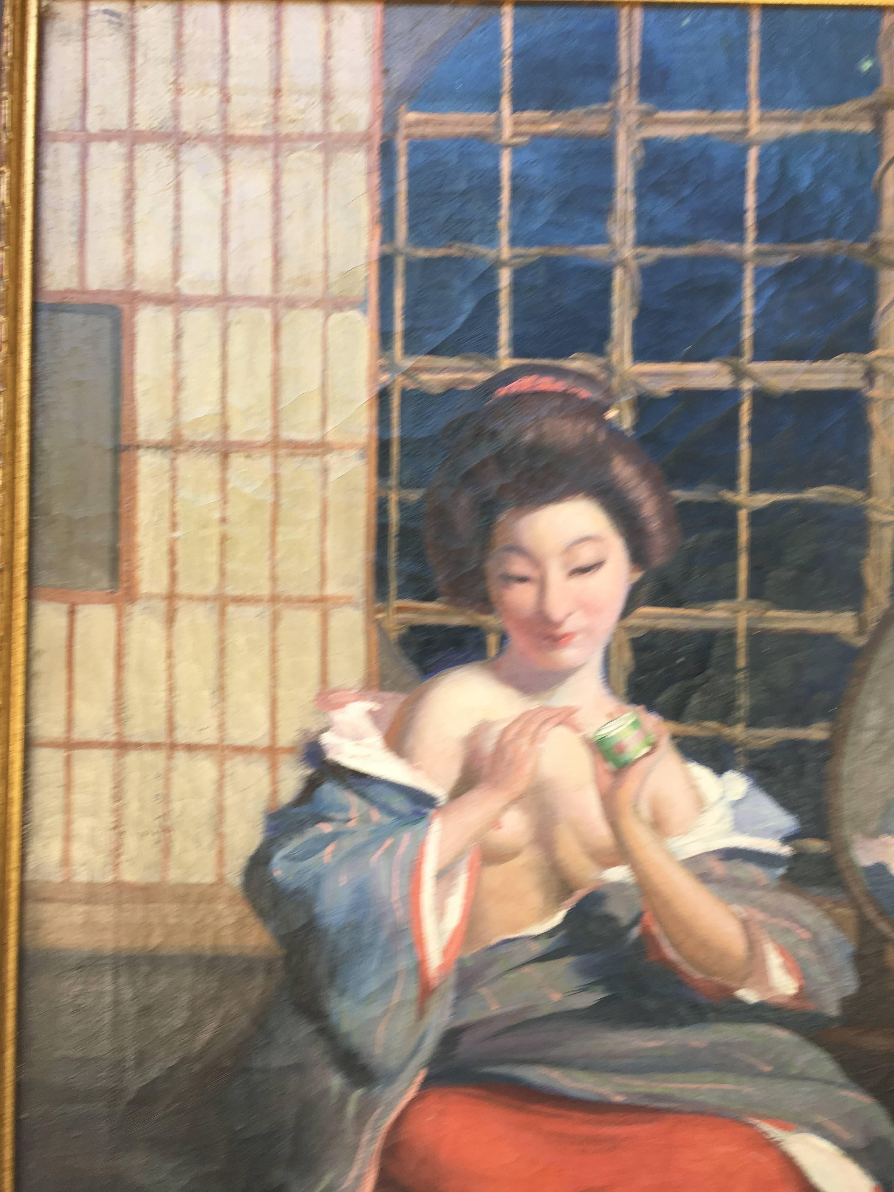 After the Bath, Japanese Geisha, Gleb Ilyin - Painting by Gleb Alexander Ilyin